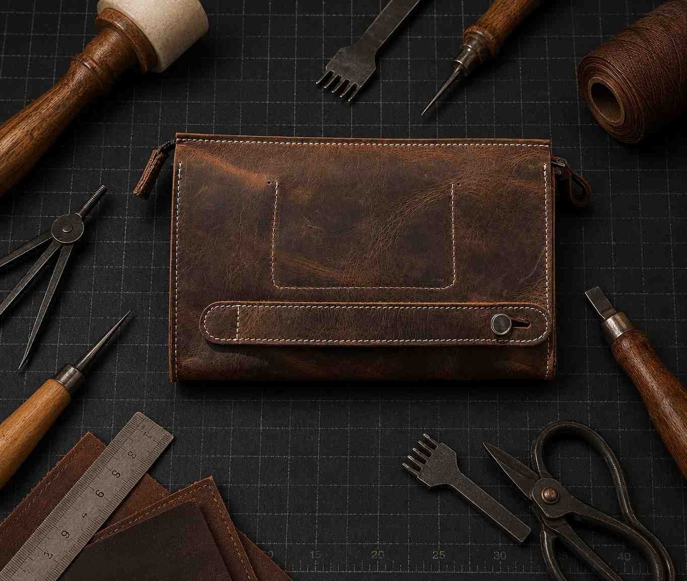 Vintage Leather Craft Hakiki Deri Erkek El Çantası görsel 2