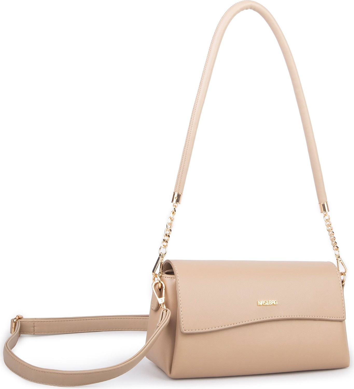 Nas Bag Kadın Sade Şık Omuz ve Çapraz Çanta (En 24 cm ;boy 12 cm ) Kum görsel 3