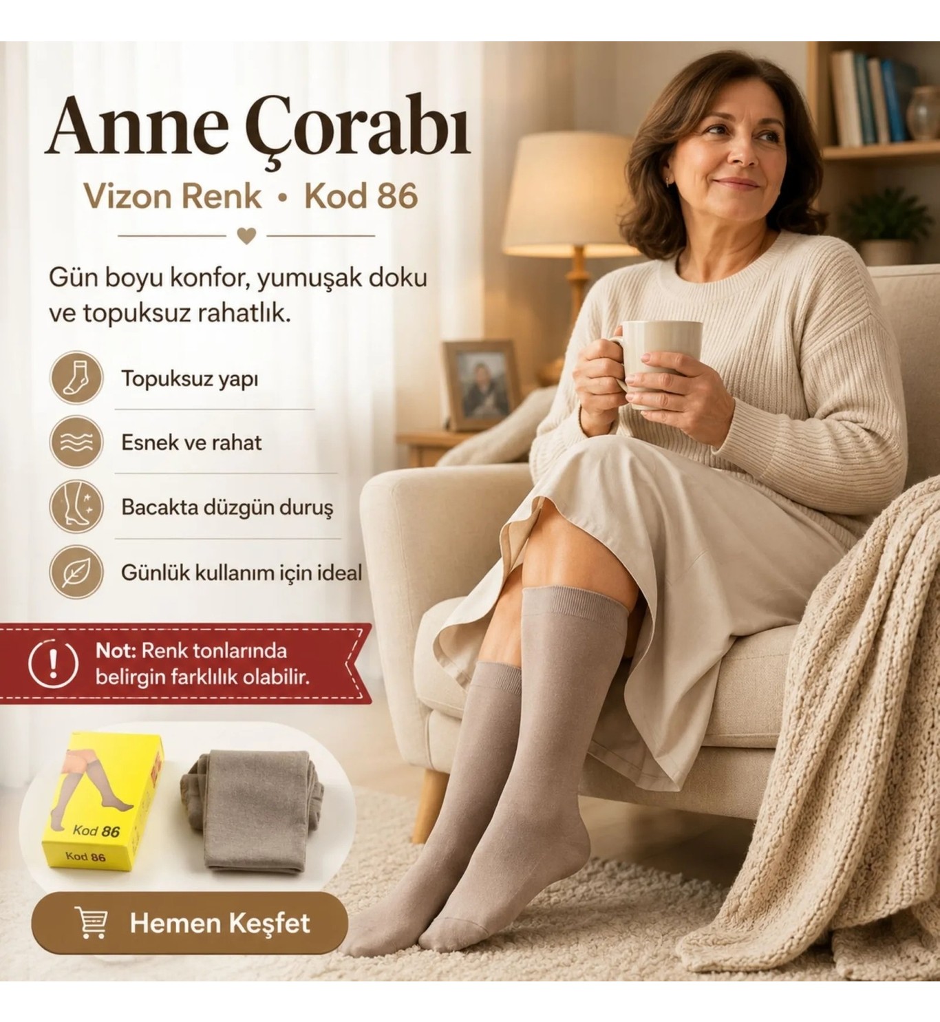 Fantezia Wak Kadın 40 Denye 12'li Ince Anne Çorabı Dizaltı Topuksuz Esnek Günlük Kullanım Çorabı Ten Siyah Bronz Vizon görsel 8