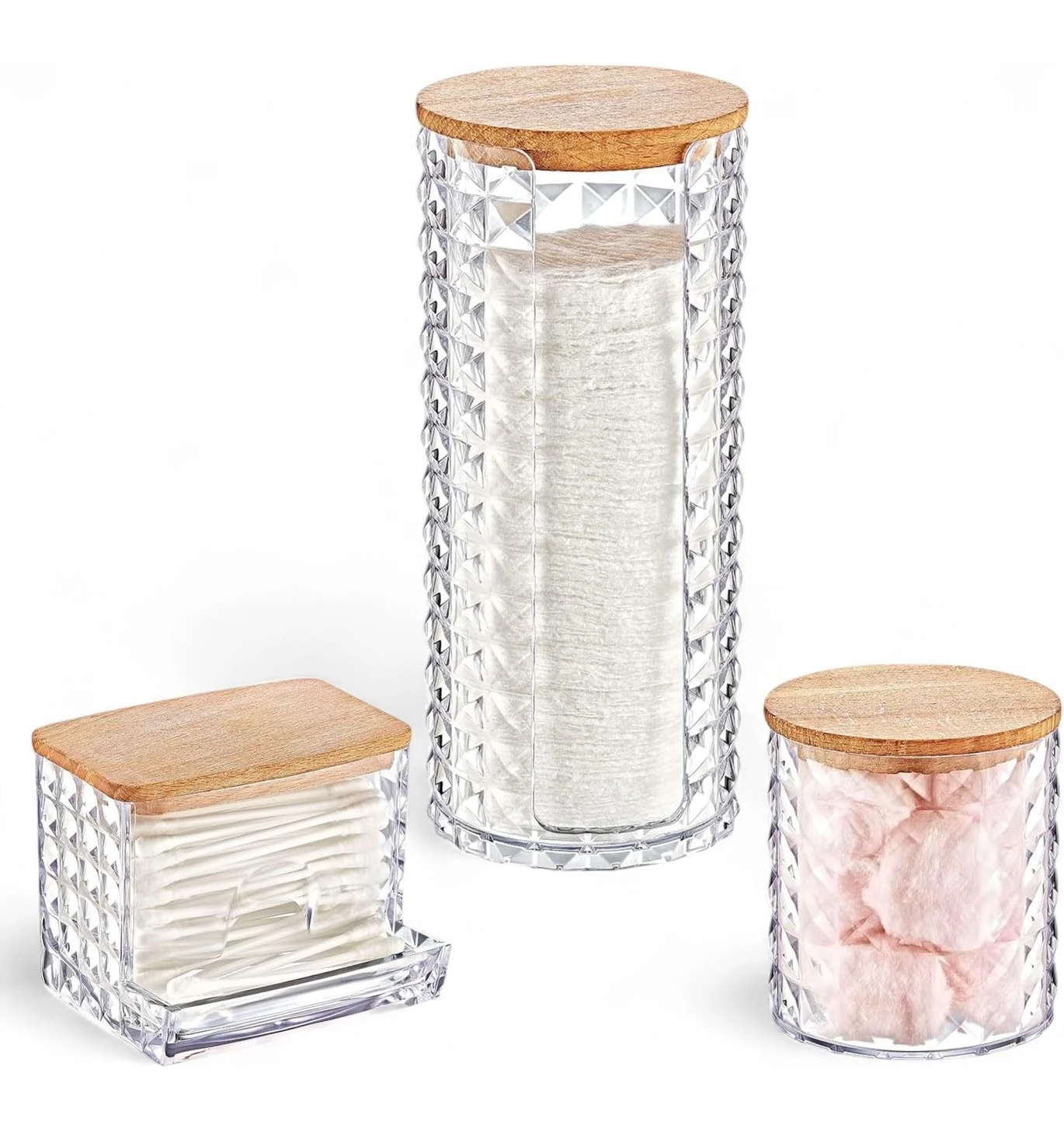 Resim Storemax Ahşap Kapaklı 3'lü Organizer Set, Model Modern Pamukluk Düzenleyici Şık 3'lü Pamukluk Set - Şık ve Fonksiyonel Ahşap Kapaklı 3'lü Organizer Set 