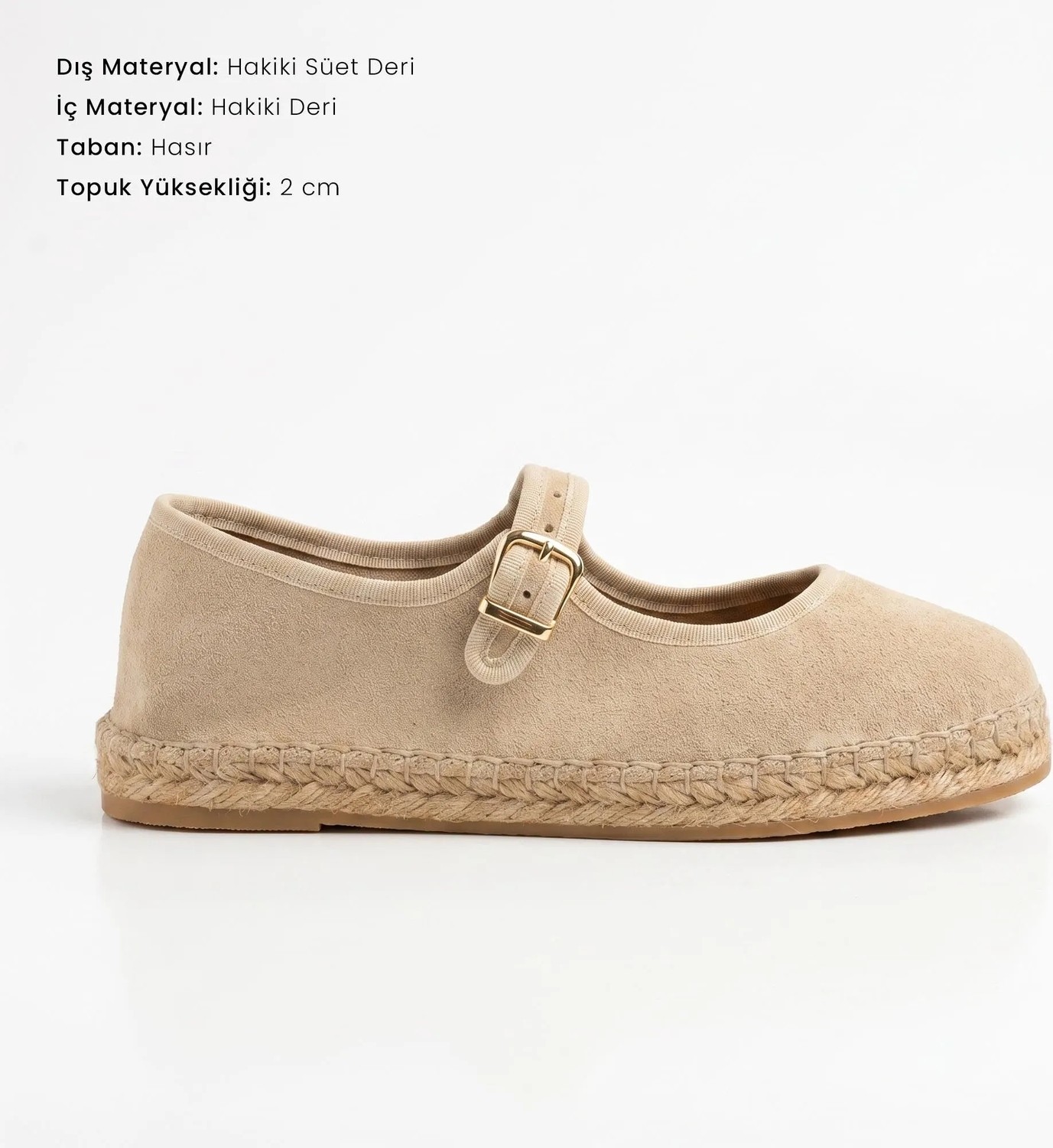 Siba Shoes Flat Süet Deri Bej Kadın Espadril görsel 2