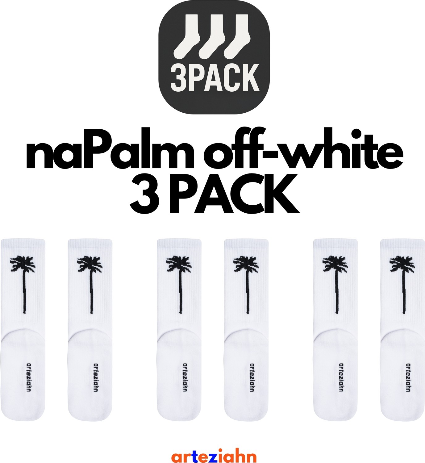 Arteziahn Napalm Off-White 3pack Beyaz Unisex Lifestyle & Spor Organik Havlu Taban 3'lü Çorap Seti