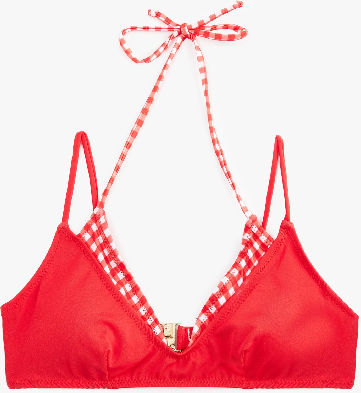Koton x Sibil Çetinkaya - Katmanlı Pötikareli Halter Yaka Bikini Üstü