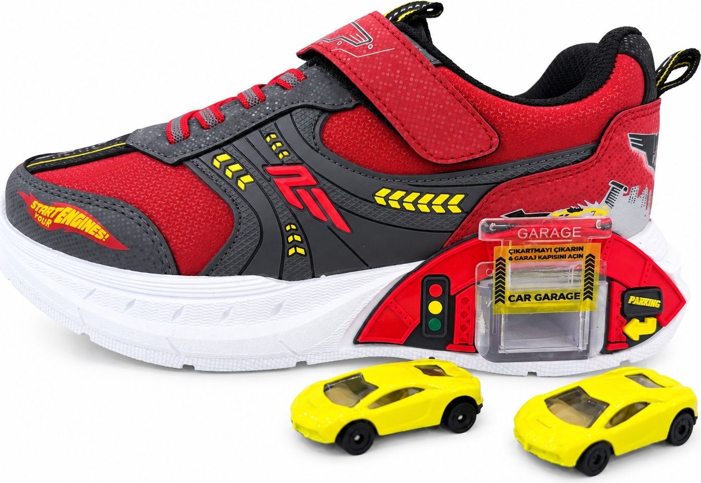 papucumun dünyası Çocuk Spor Araba ve Garage Detaylı Su Geçirmez Özellikte Sneaker