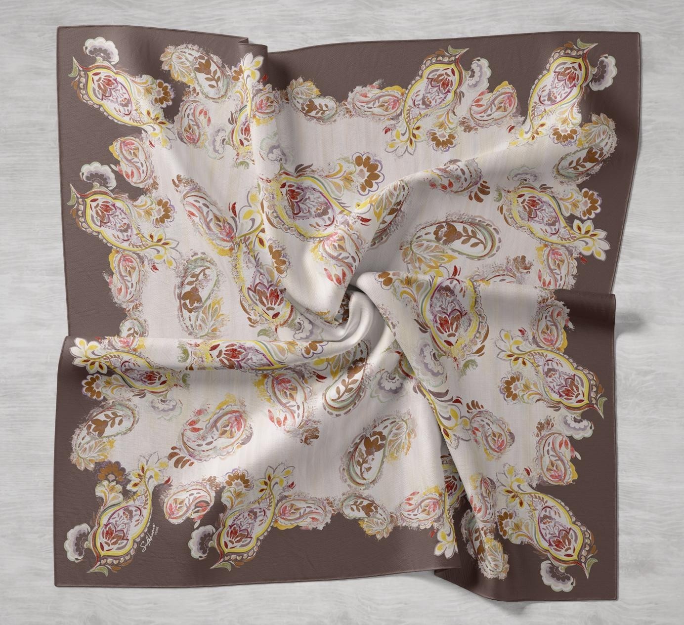 Silk Home Twill Ipek Eşarp Şal Desen Butter Yellow 90X90 görsel 6