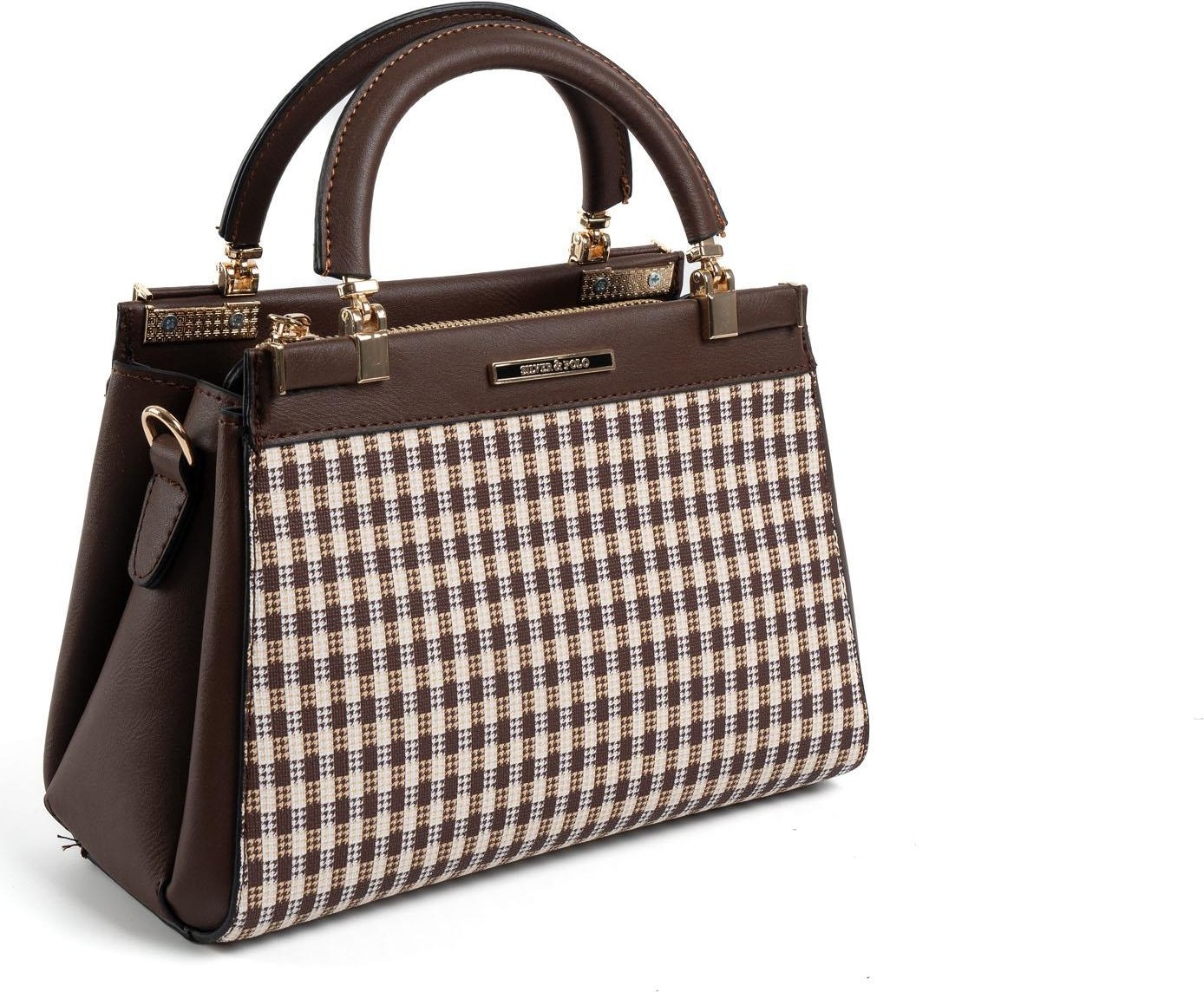 Silver & Polo Silver Polo Kahve Sarı - Kahve Ekose Line Kare Kadın El Çantası SP1193 görsel 4