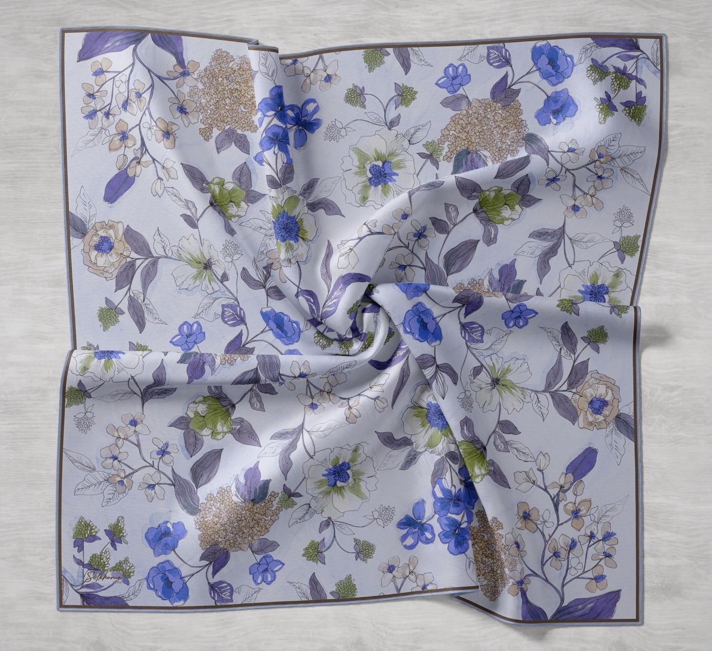 Silk Home Twill Ipek Eşarp Çiçek Rüyası Lila 90X90 görsel 5