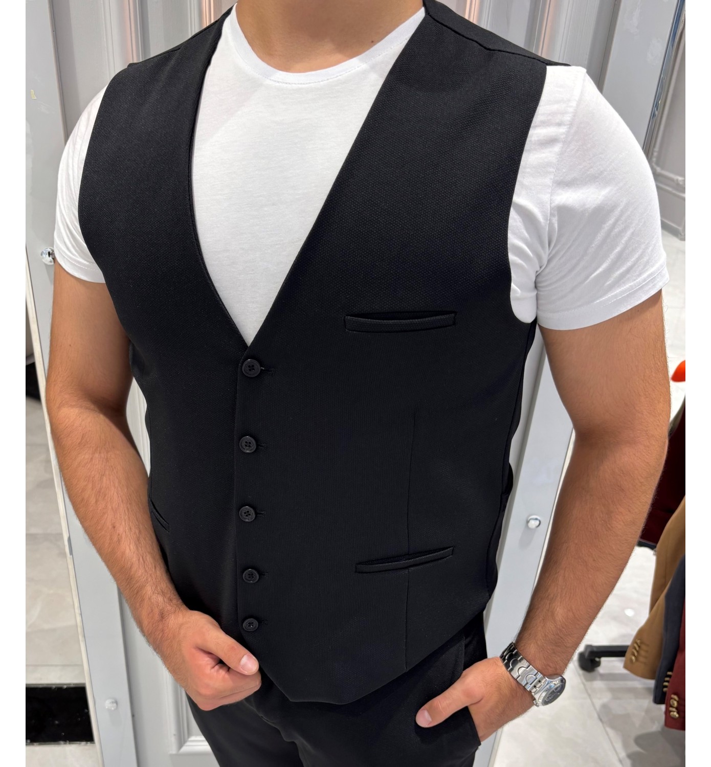 Sabri Zengin Erkek V Yaka Slim Fit Yelek görsel 8