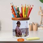 Modern Şapkalı Mustafa Kemal Atatürk Ahşap Seramik Kalemlik-A(50)