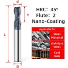 D1.5XD4X50L HRC45 2f Tooleye Karbür Parmak Frezeler Alaşım Tungsten Çelik Freze Kesici Cnc Işleme Kaplama Için Kesici Takım Düz Metal Kesici 2/4 Flüt (Yurt Dışından)