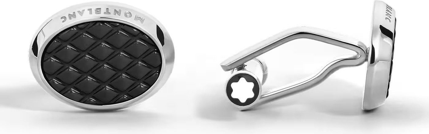 Montblanc Meisterstück Geometrik Siyah Lake Kakmalı Oval Kol Düğmesi 134468