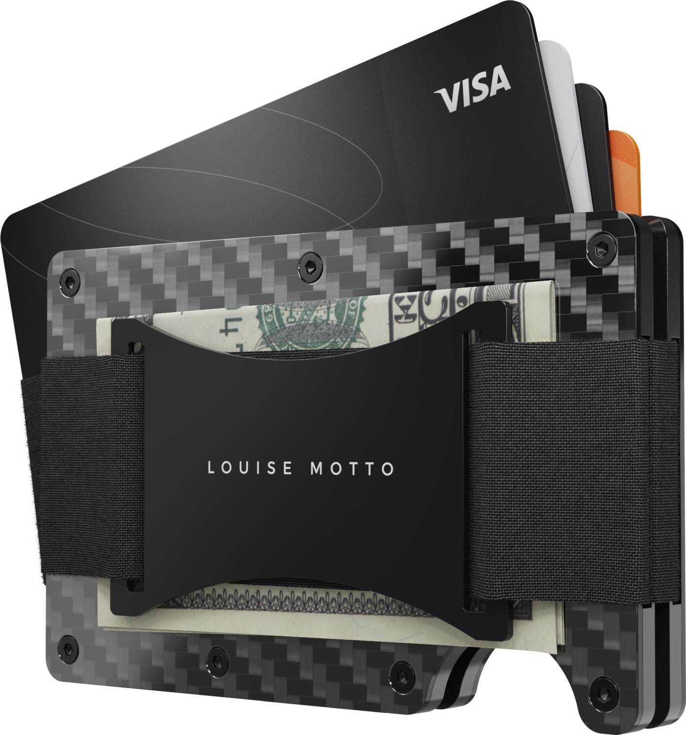 Louise Motto - Cardx - Dark Wave Strap - Karbon Fiber Cüzdan & Kartlık - Para Tutma Klipsi, Rfıd Engelleme (Siyah) görsel 2