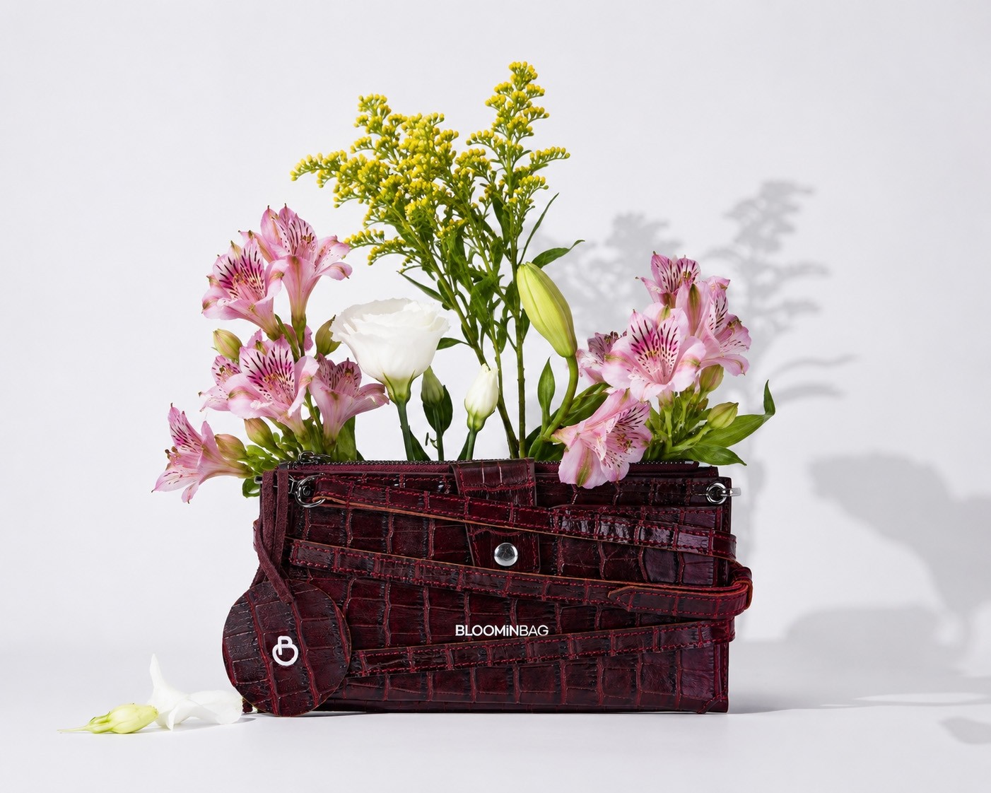 BloominBag Burgundy Croco Lozan Hakiki Deri Çapraz Askılı Telefon Bölmeli Cüzdan Çanta görsel 6
