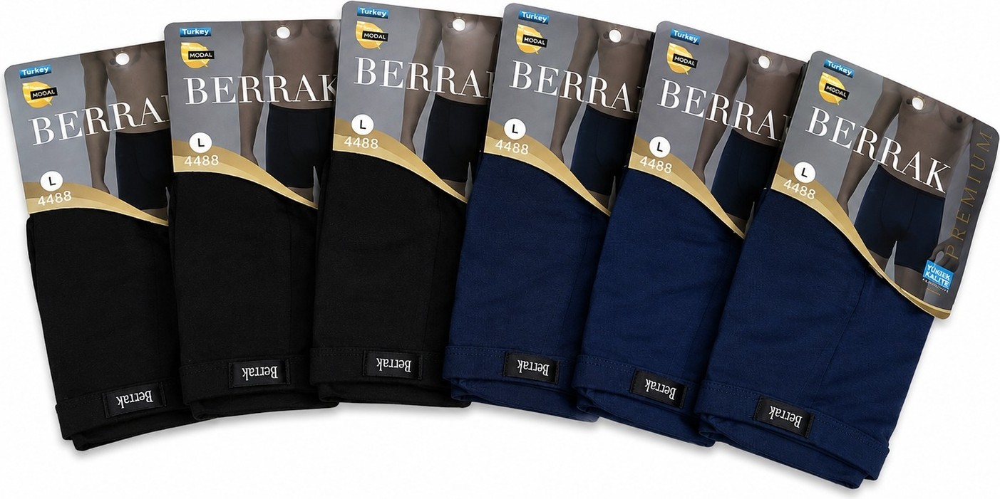 Berrak 4488 Erkek Modal Ince Kemer Boxer 6'lı Abani Classic (+3 Siyah +3 Lacivert) görsel 3