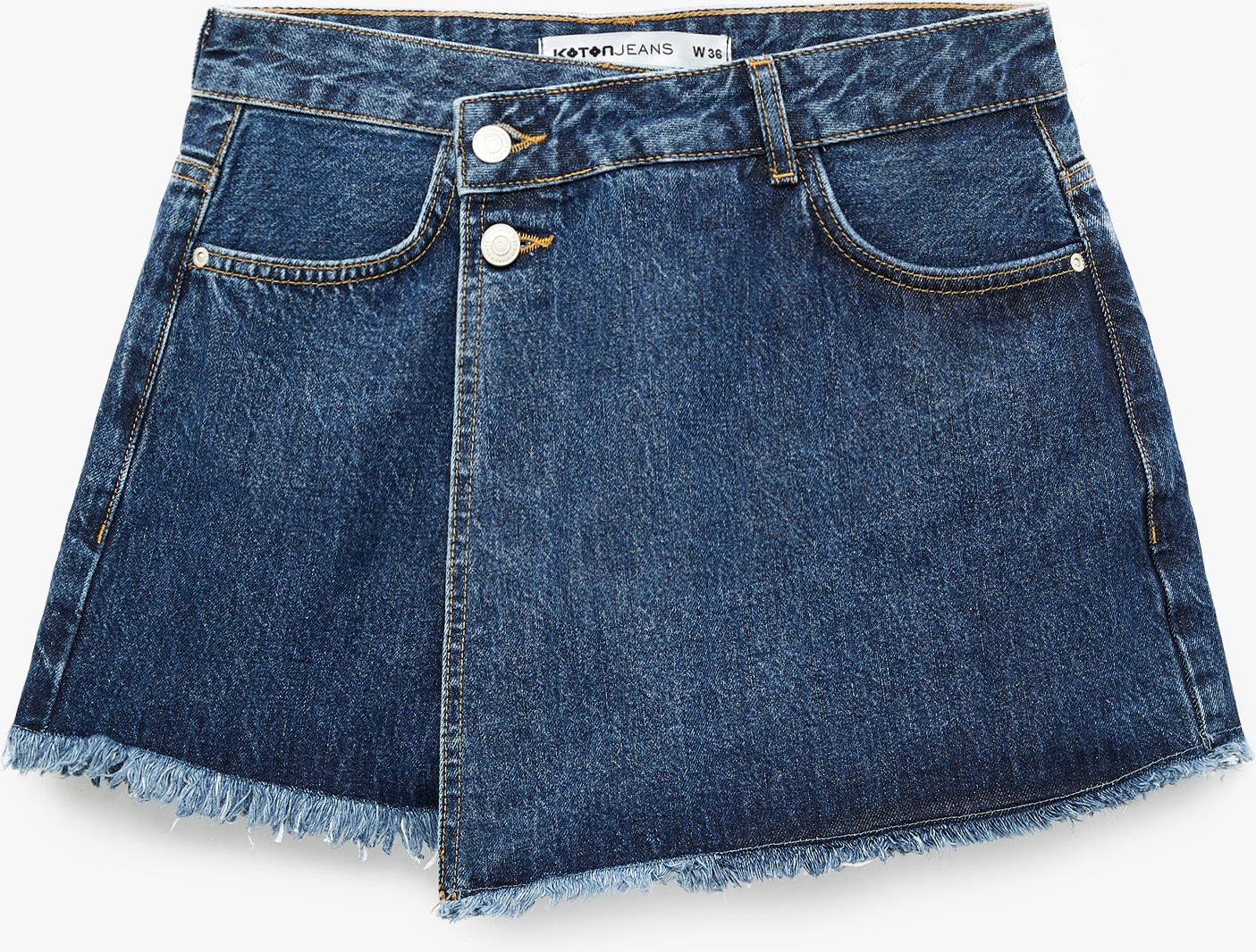 Koton Asimetrik Kesim Düğmeli Rahat Kalıp Pamuklu Denim Mini Şort Etek