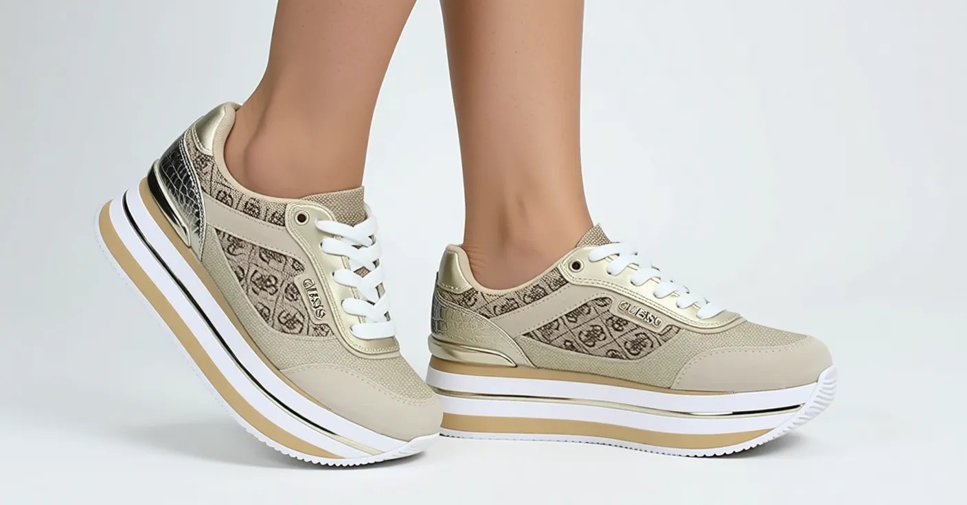 Guess Kadın Kalın Tabanlı Gold Logolu Sneaker Düz Taban ile Şık ve Rahat Ayakkabı görsel 8