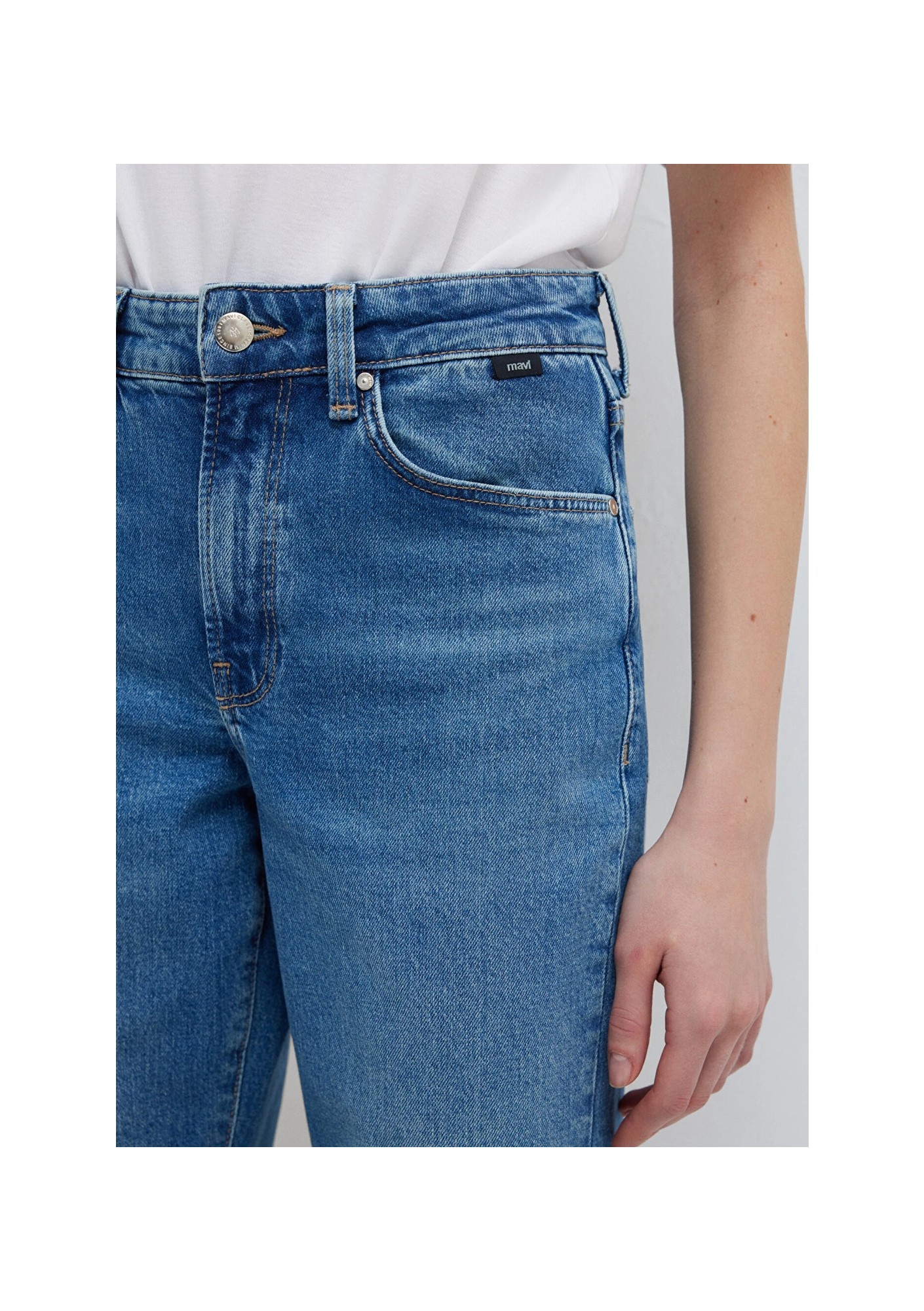Mavi New York Classic Denim Kadın %99 Pamuklu Yüksek Bel Düz Paça Indigo Mavisi Jean Pantolon 101441-A3037 görsel 7