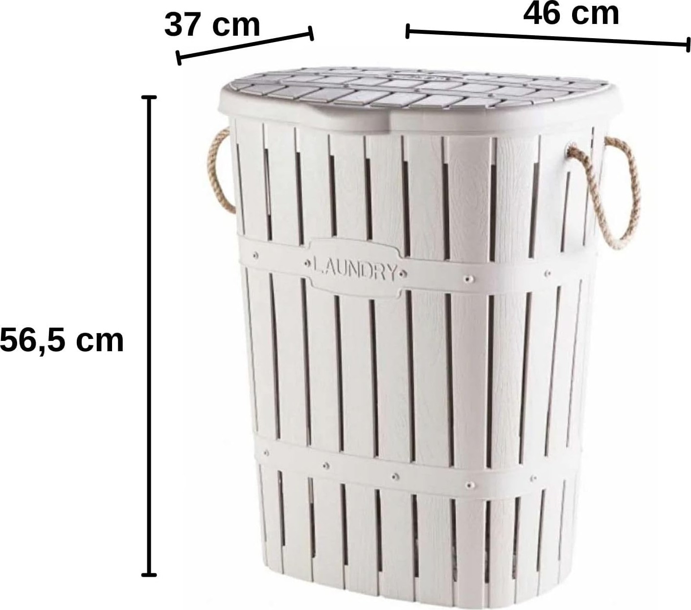 OEM Kastamonu Plastik Bambu Halatlı Kirli Çamaşır Sepeti 65 L-Beyaz görsel 3