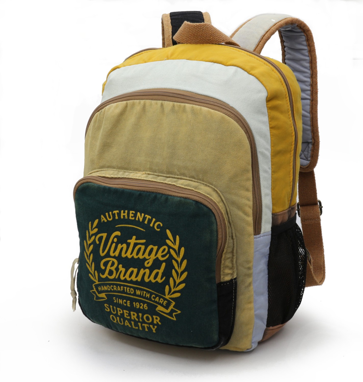Cappadocia Vintage 4034 Patara Yeşil Krem Bej Sırt Okul Seyahat 15.6 Inç Inch Laptop Günlük Notebook Yumuşak Pamuk Kumaş Çanta görsel 4