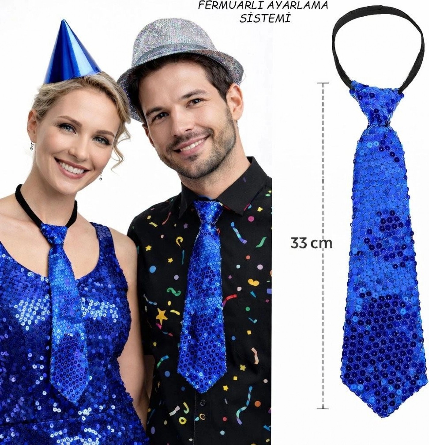 Marsilyan ™- Mavi Pul Payetli Işıltılı Parti Kravatı 33 cm