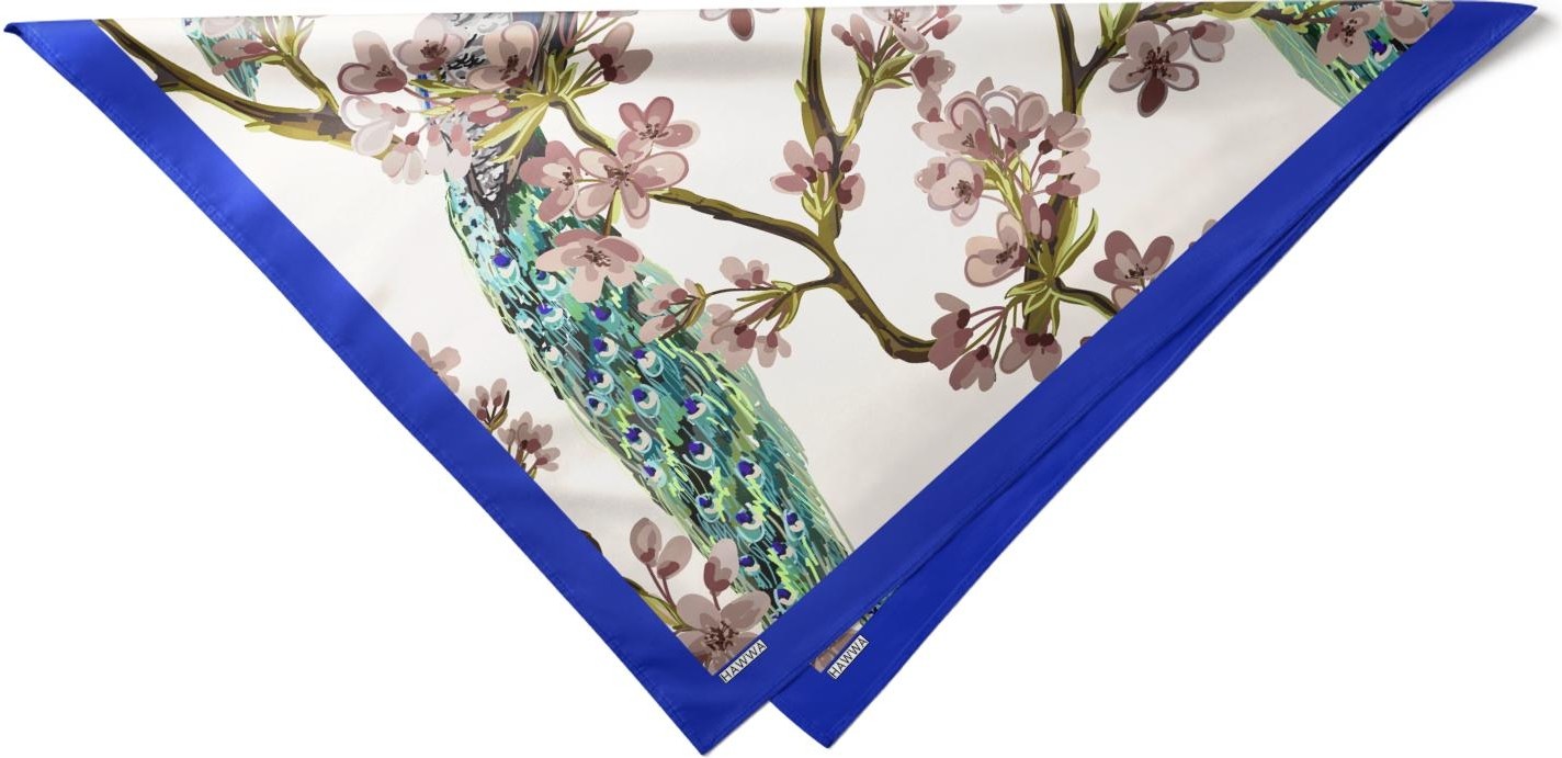Hawwa Tavus Kuşu Desenli Çok Renkli Saten Fular Polyester Kumaş görsel 6