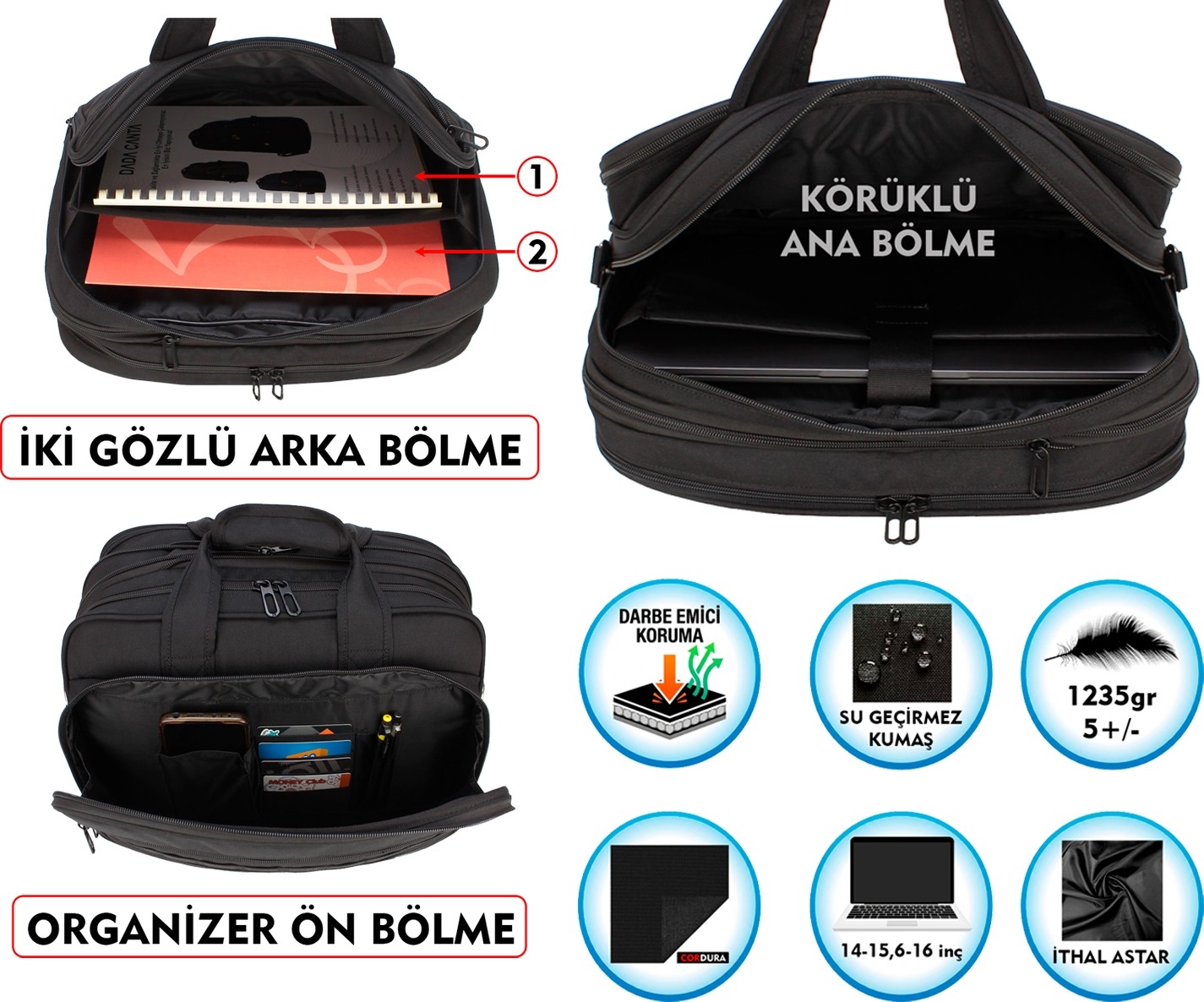 Dada Tactical Körüklü Laptop Evrak Çantası 14"-15,6"-16" Inç A4 Kağıt ve Dosya Uyumlu görsel 4