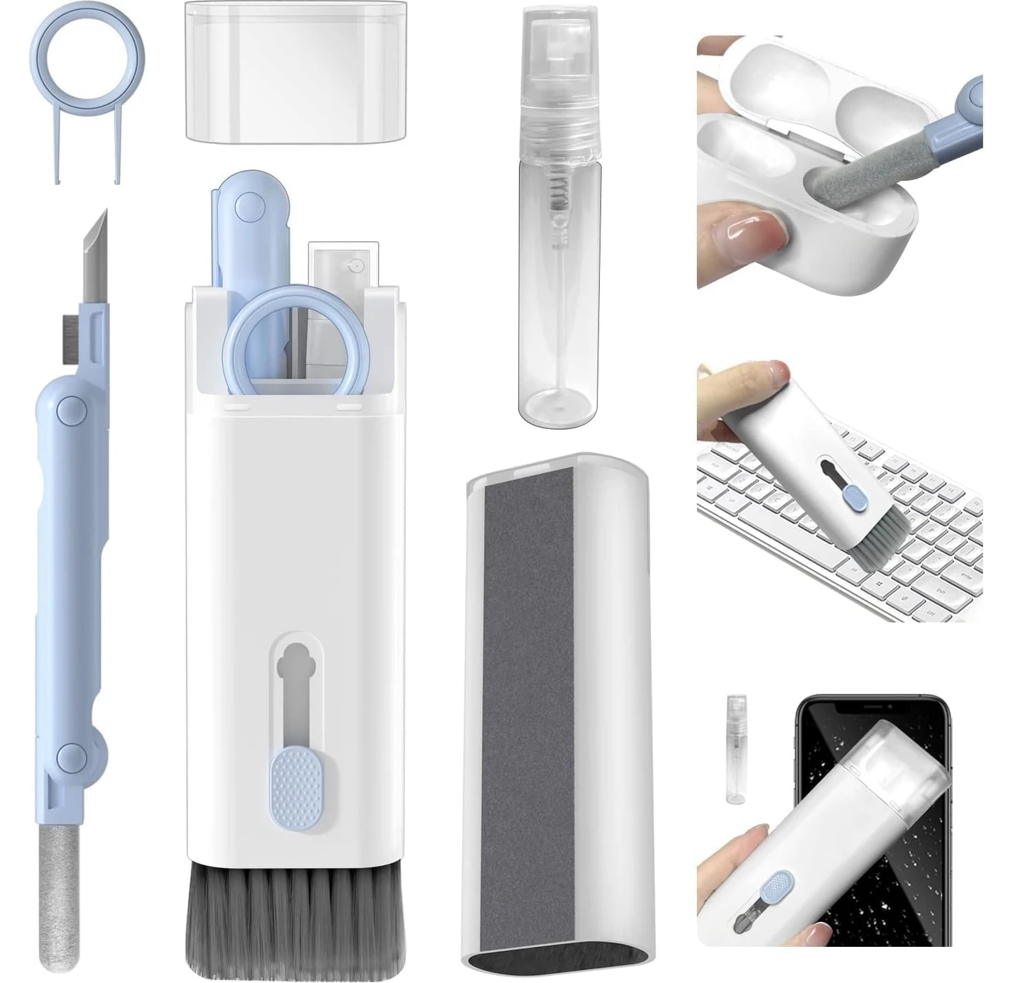 Resim 1 Arada Elektronik Temizleme Kiti, Klavye, Kulaklık, Kamera, Telefon Temizleyici, Çok Fonksiyonlu Temizleme, Silikon Uçlu 