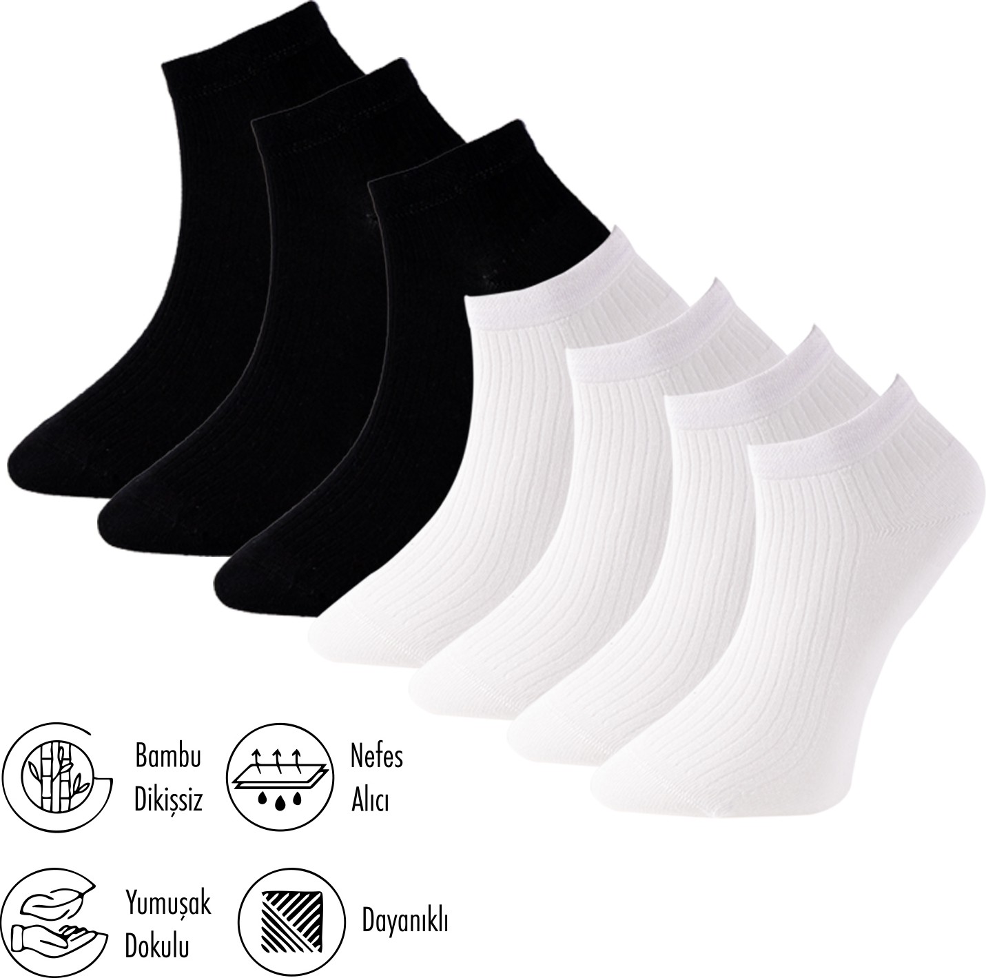 Lion Monroe Saf Bambu 4 Mevsim Erkek Patik Düz Kısa Siyah Çorap Dikişsiz Premium Hediye Kutulu 7'li Comfort Series L5952AZNP