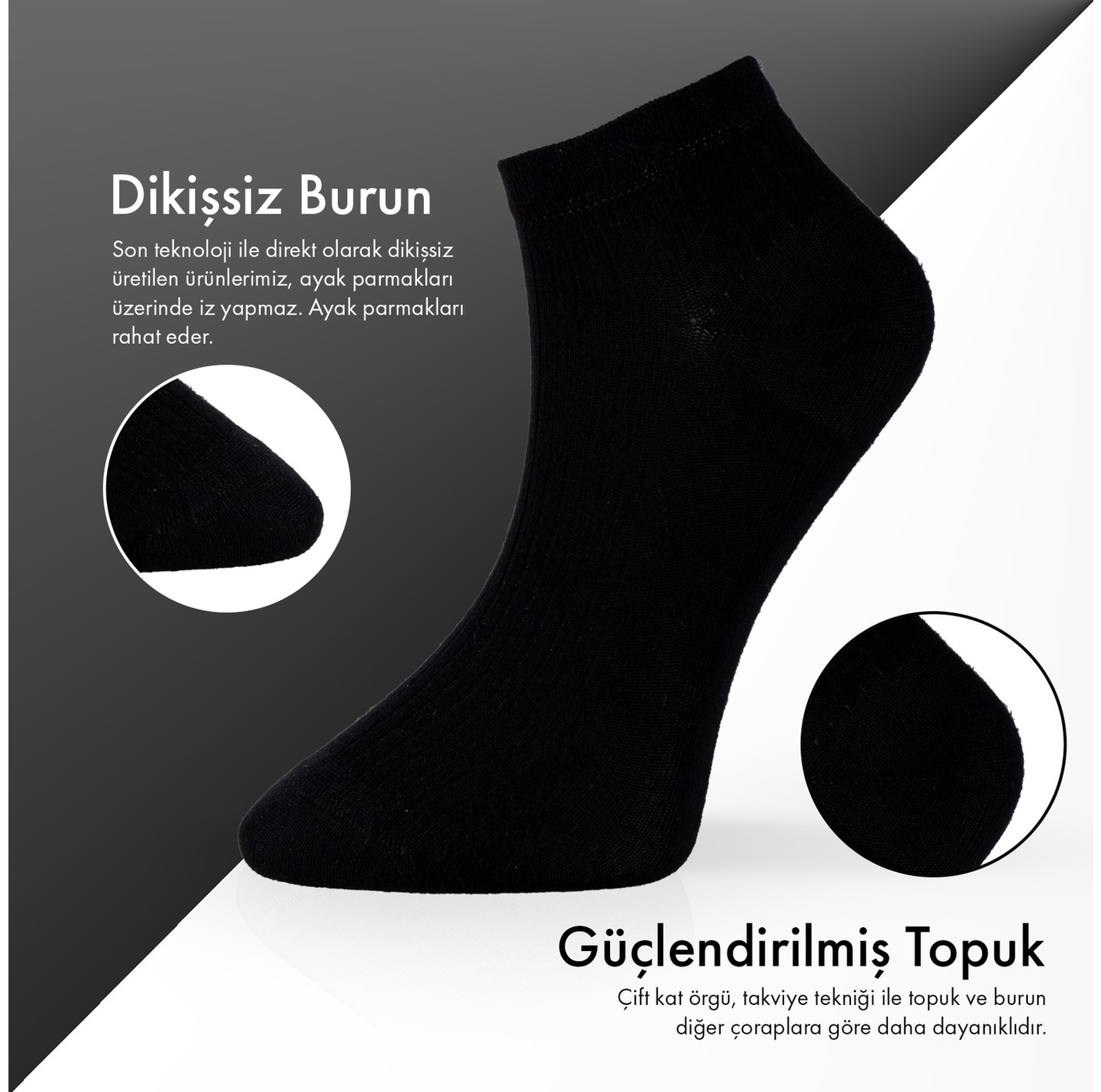 Lion Monroe Saf Bambu Yazlık Erkek Patik Düz Kısa Siyah Çorap Dikişsiz Premium Hediye Kutulu 7'li Softaura Series L5952AZNP görsel 3