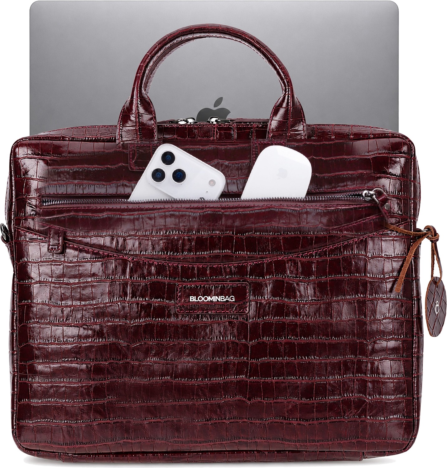 BloominBag Burgundy Croco Hakiki Deri 15-16 Inç Macbook/laptop Çantası görsel 3