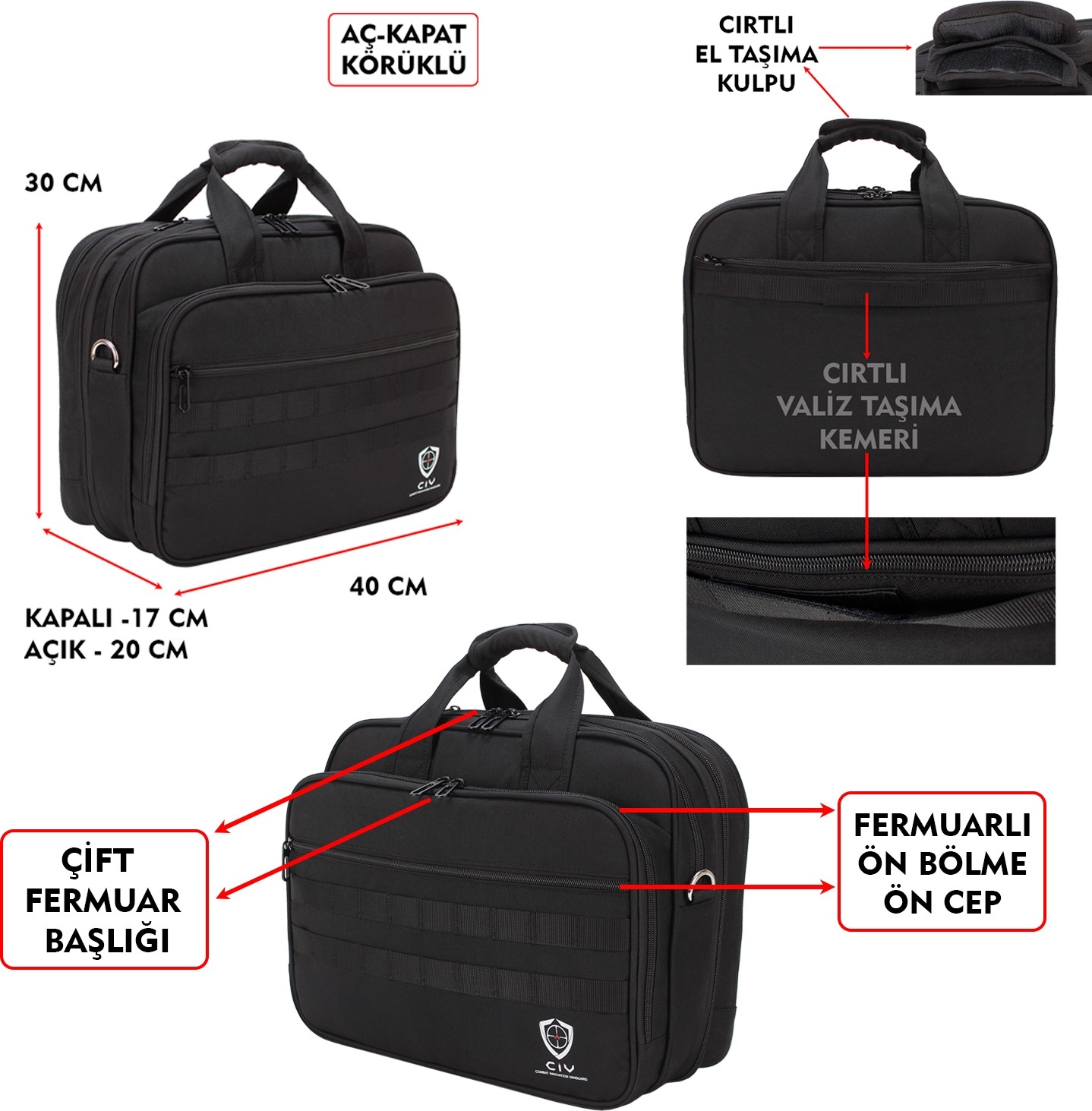 Dada Tactical Körüklü Laptop Evrak Çantası 14"-15,6"-16" Inç A4 Kağıt ve Dosya Uyumlu görsel 2