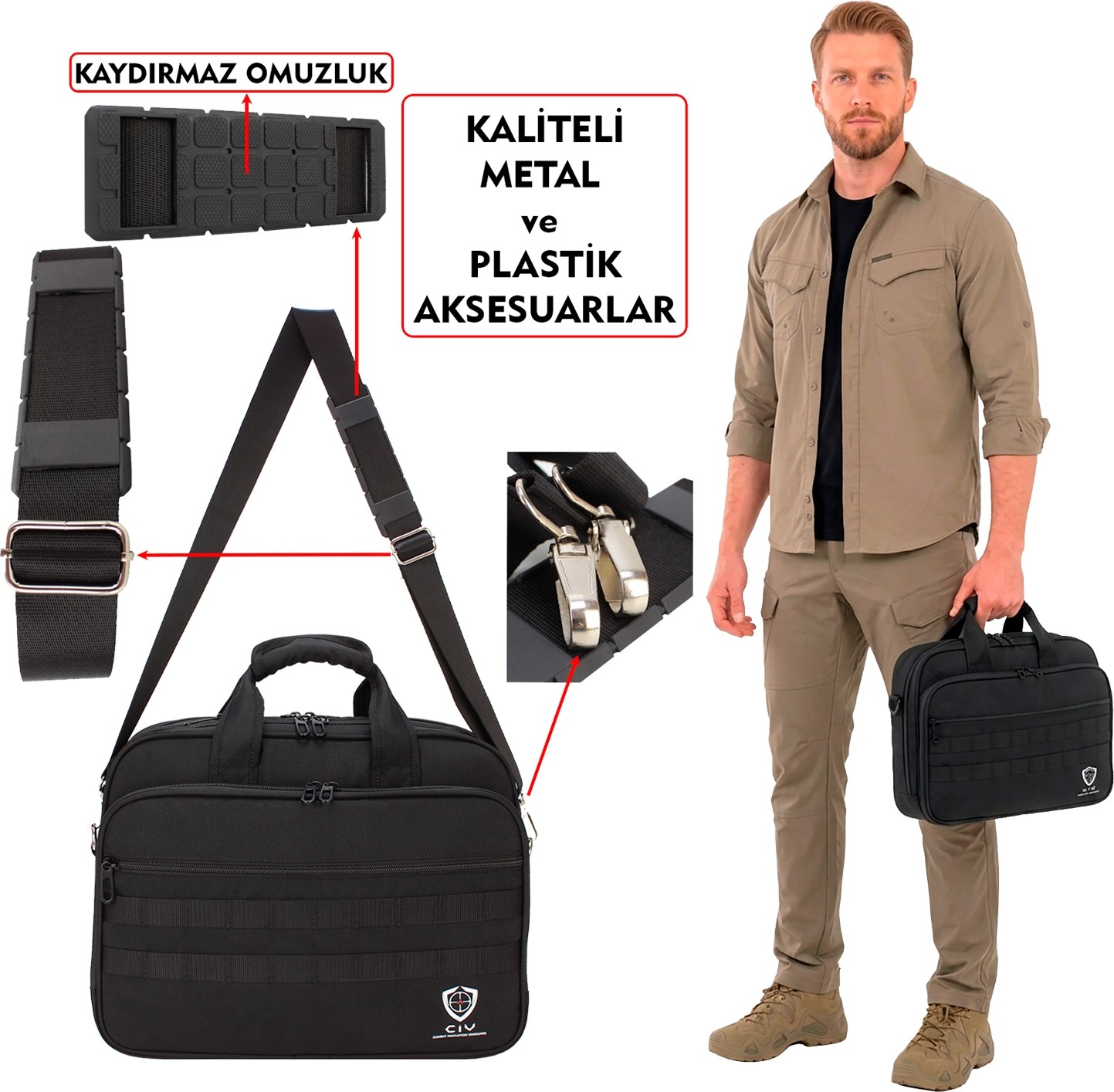 Dada Tactical Körüklü Laptop Evrak Çantası 14"-15,6"-16" Inç A4 Kağıt ve Dosya Uyumlu görsel 5