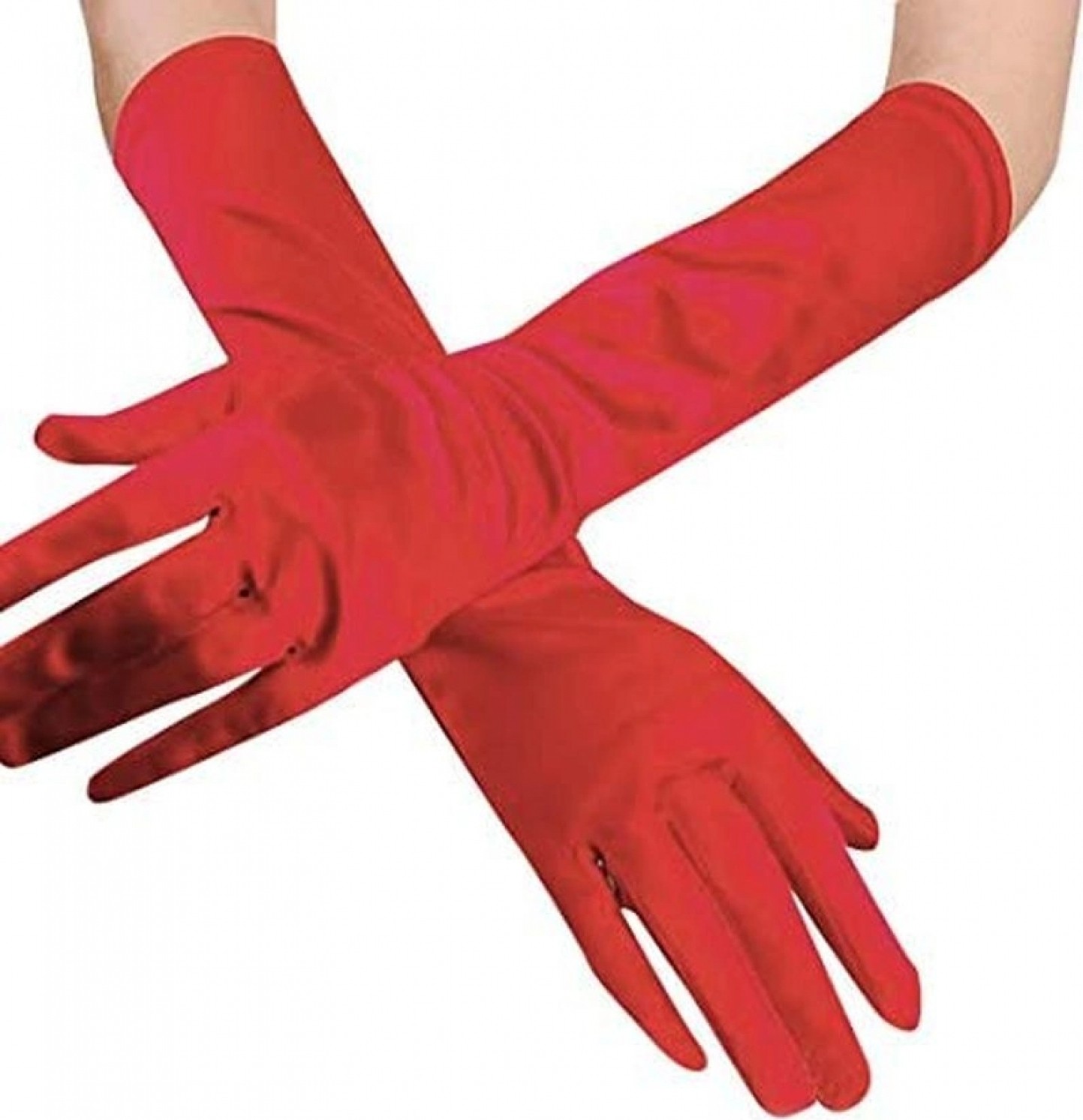 Pileli Store Kırmızı Renk Dirseğe Kadar Uzun Kumaş Eldiven 40 cm görsel 2