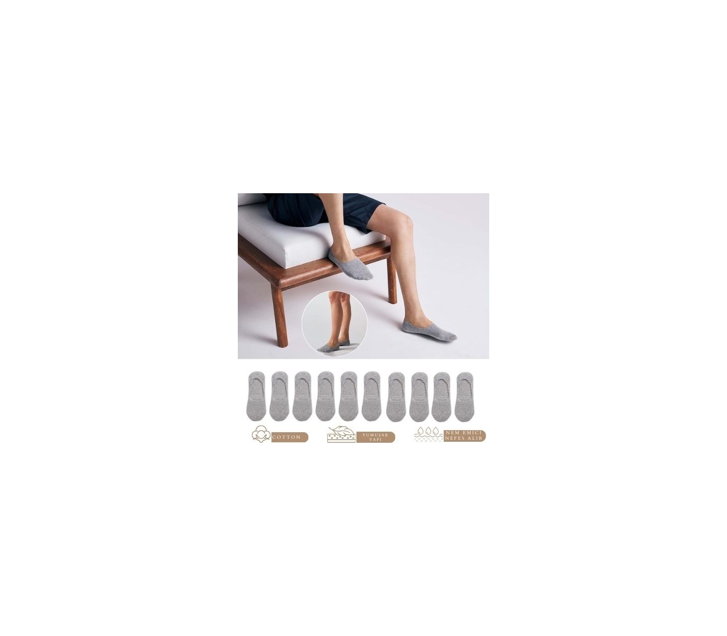 Kral Socks Kadın - Erkek Düz Desen (10 Çift) Pamuklu Terletmez Babet Çorap görsel 7