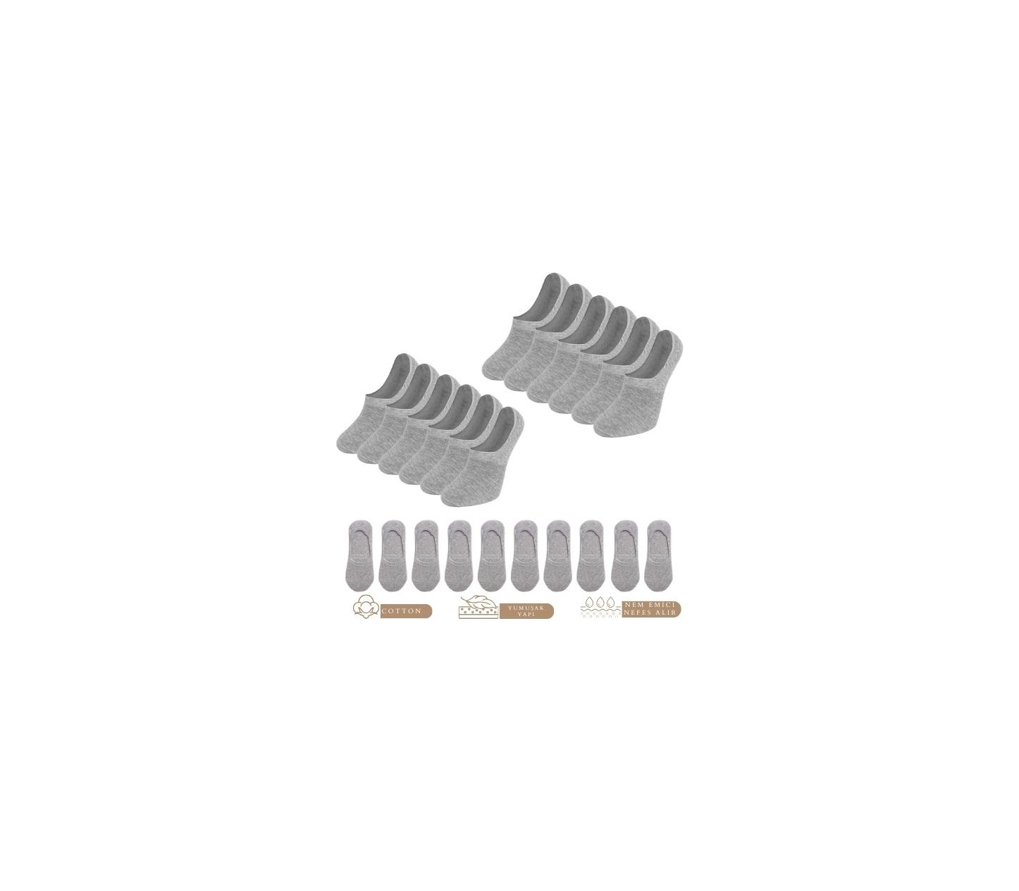 Kral Socks Kadın - Erkek Düz Desen (10 Çift) Pamuklu Terletmez Babet Çorap görsel 8