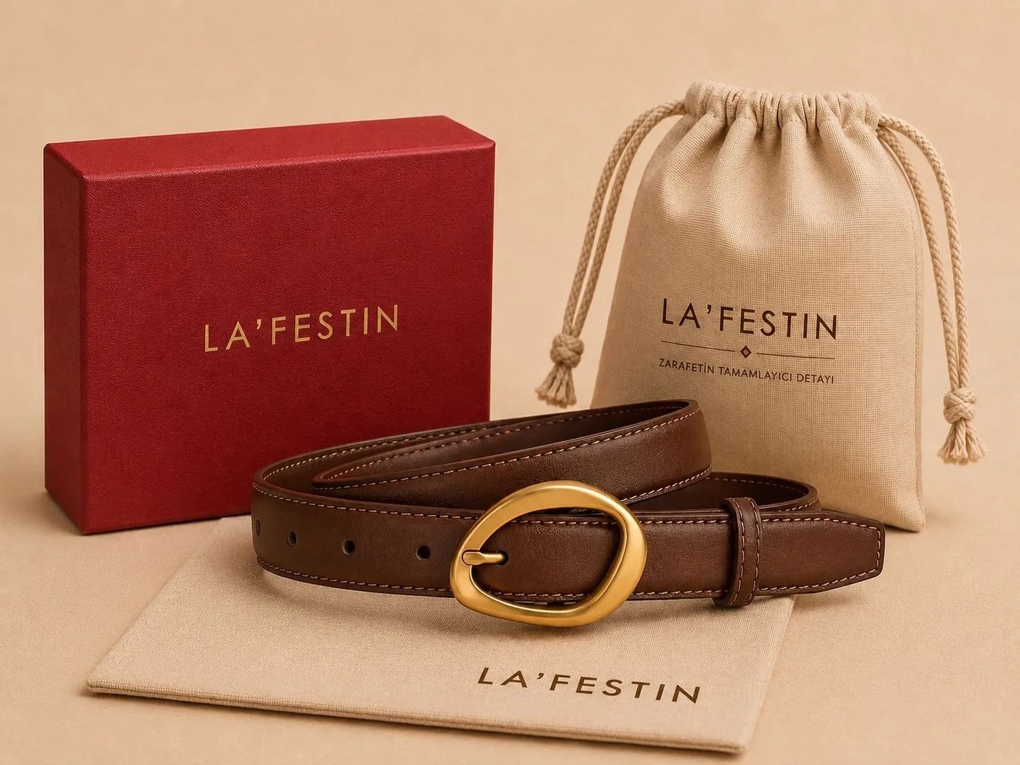 Lafestin Hakiki Deri Gold Toka Kadın Kemeri Pantolon Kemeri, Gömlek Kemeri