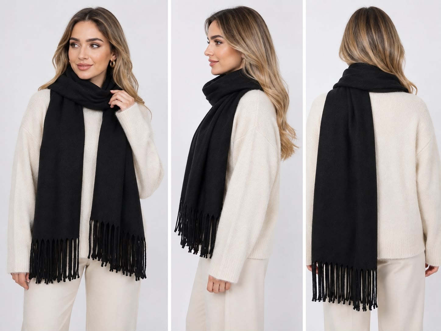 SFG Life Moda Kadın Triko Atkı Püsküllü Yumuşak Dokulu Kışlık Şal Atkı görsel 7