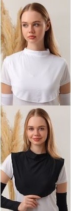 Melodi Scarf Kadın Tesettür Siyah Beyaz 2 Boyunluk Viskon Örme Düz Desenli Kolsuz Balıkçı Yaka görsel 2