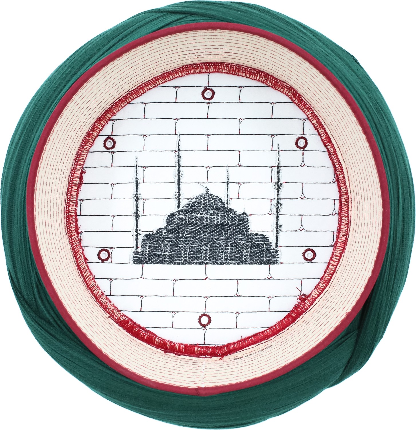 Sarıkhane Cami Sarığı, Yeşil Kumaş, Bordo Takke, Çapraz Sarım, Cami Nakışlı, 7 Metre görsel 5