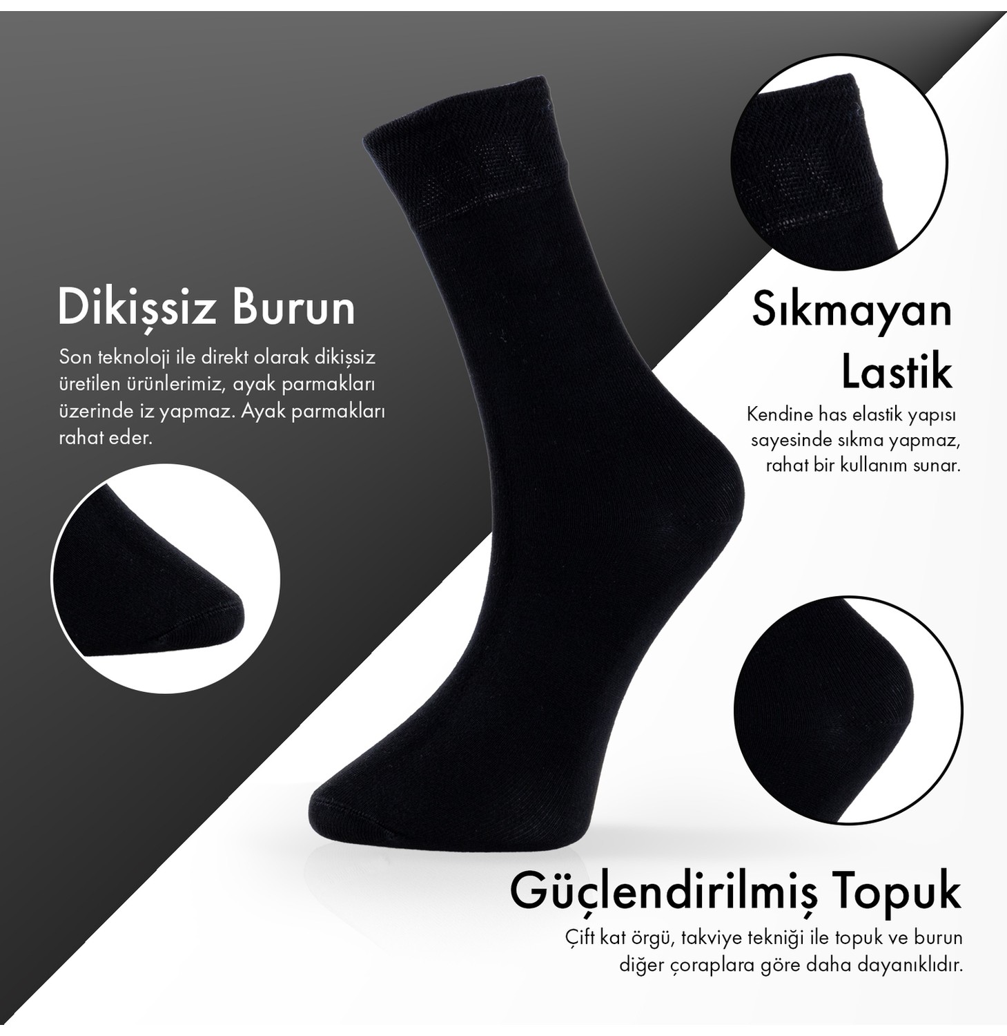 Lion Monroe Saf Bambu Yazlık Erkek Soket Uzun Düz Çorap Dikişsiz Premium Kutulu 6'lı Hediyeli görsel 3