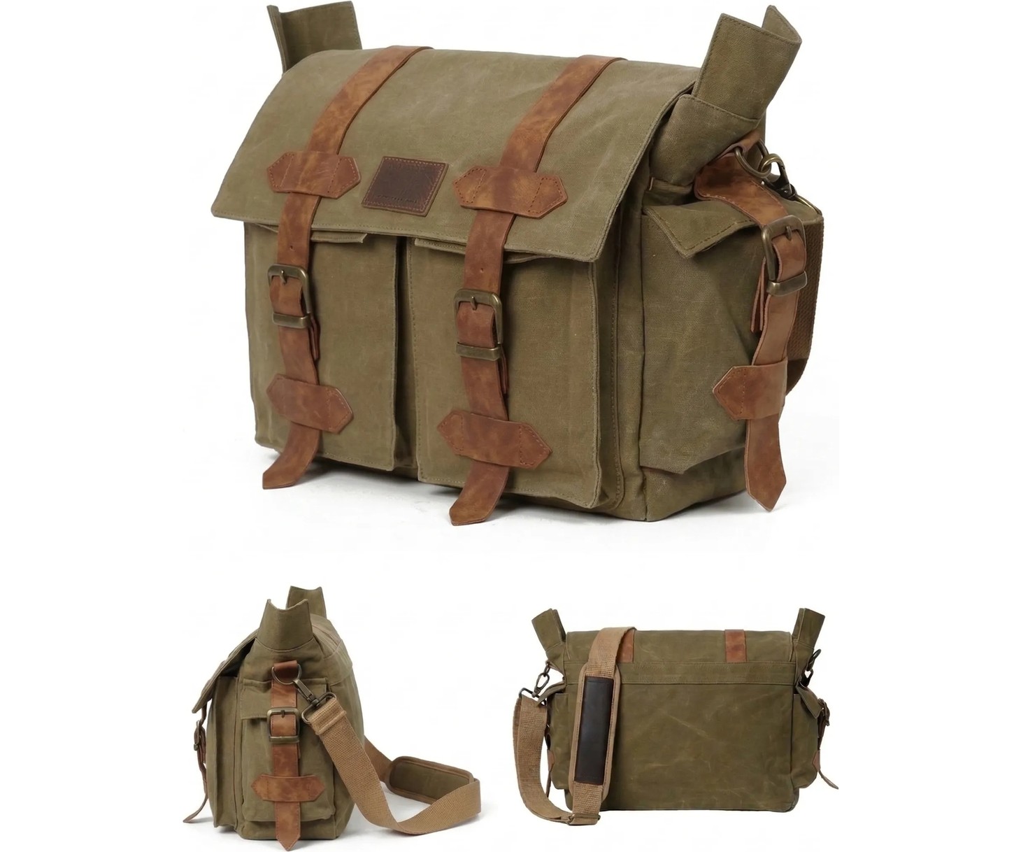 Old Cotton Cargo 7156 Kanvas Vintage Postacı Omuz Günlük Retro Boho Satchel Pamuk Kumaşlı Çanta görsel 8
