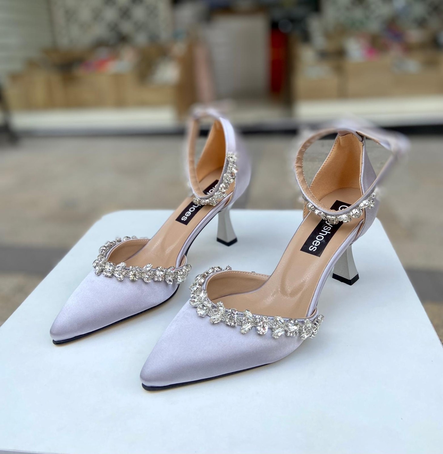 Gloriys Ayakkabı & Çanta Saten Taşlı 6 cm Topuklu Ayakkabı Nişan-Gelinlik Ayakkabısı 0650