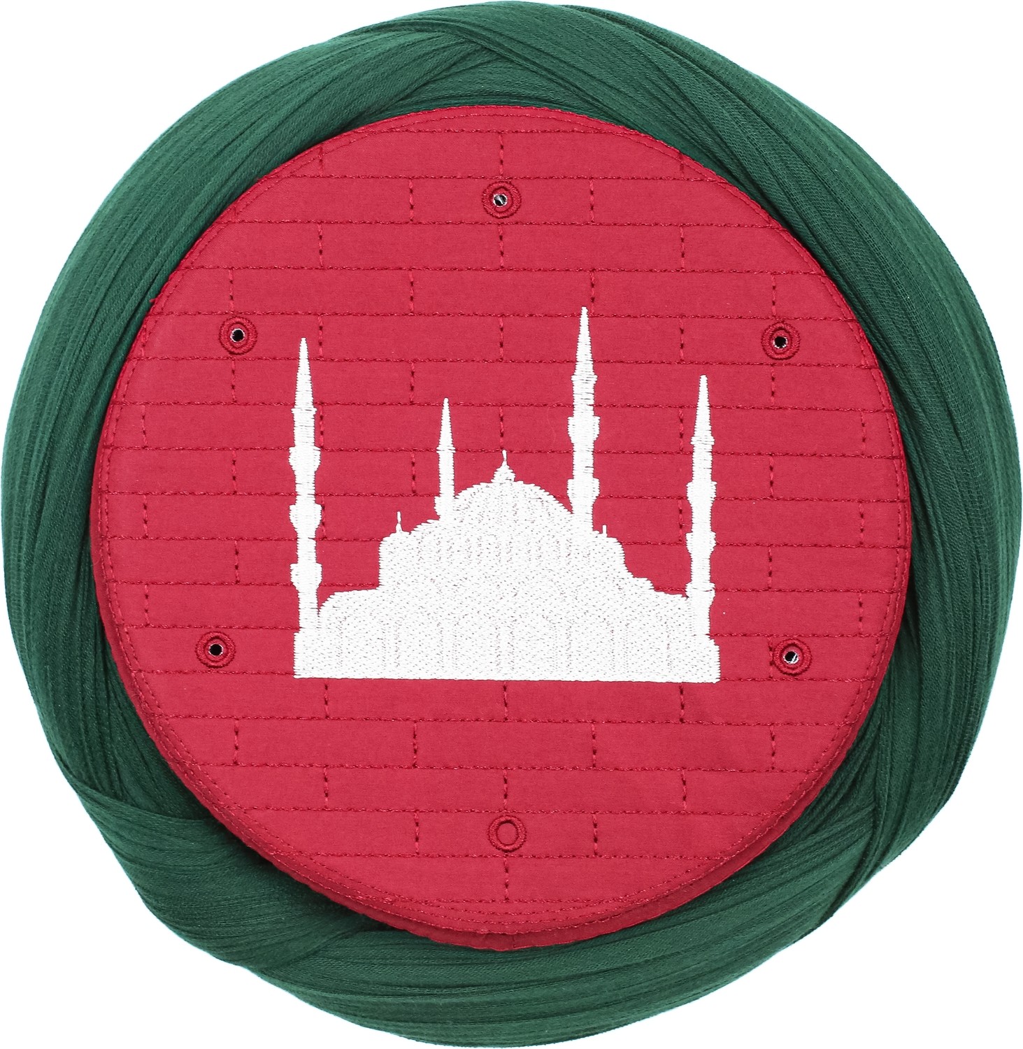 Sarıkhane Cami Sarığı, Yeşil Kumaş, Bordo Takke, Çapraz Sarım, Cami Nakışlı, 7 Metre görsel 3