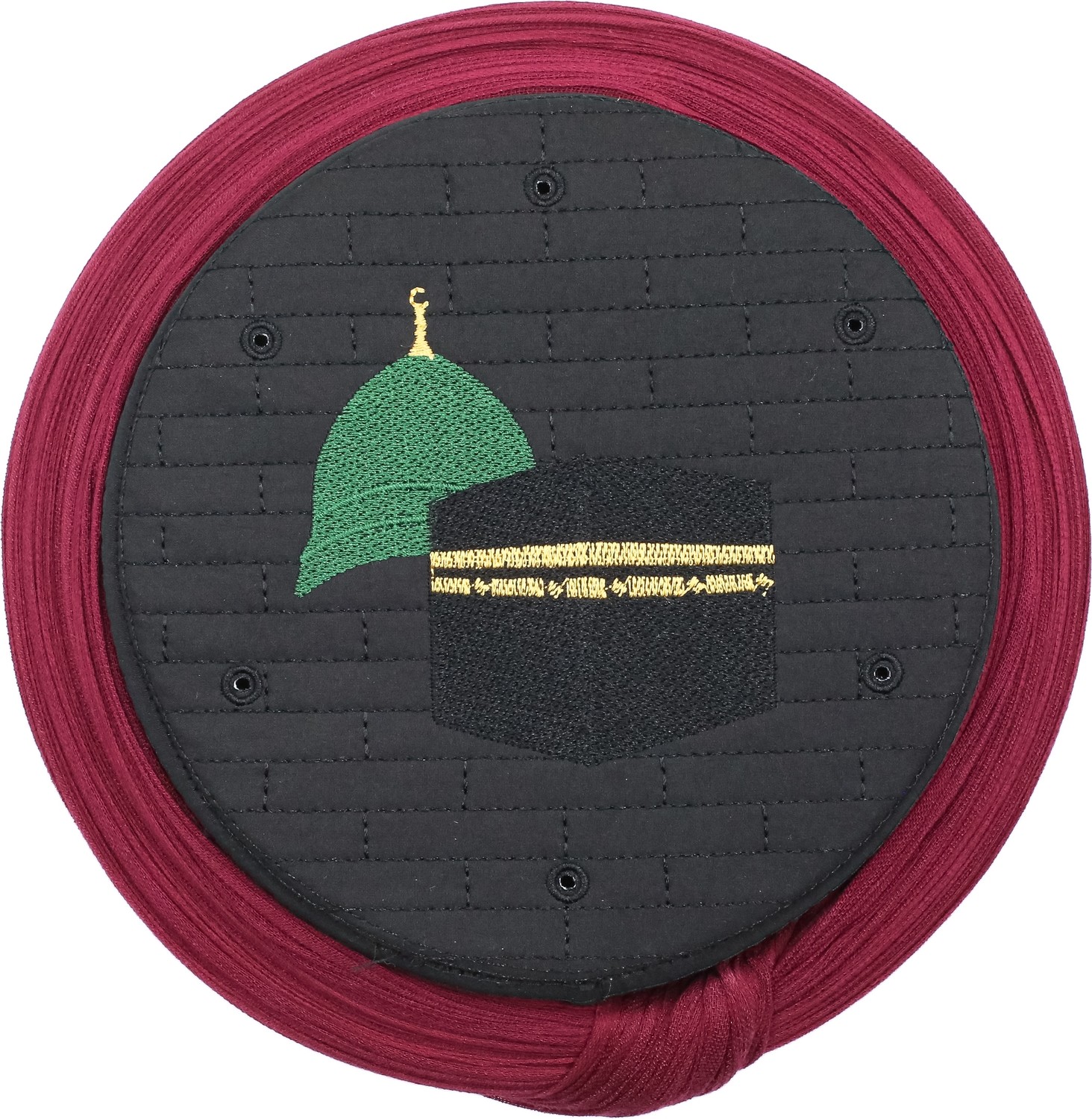 Sarıkhane Hac Umre Sarığı, Bordo Kumaş, Siyah Takke, Düz Sarım, Mekke-Medine, 5 Metre görsel 2