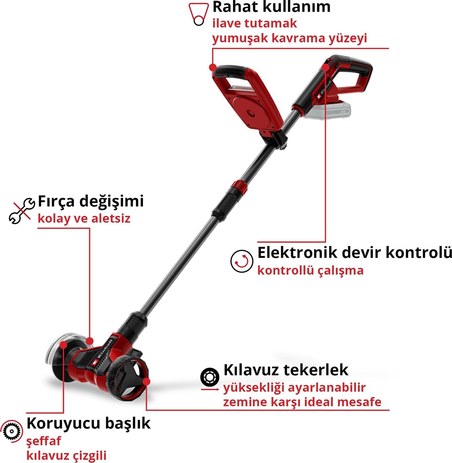Aesco Einhell Akülü Yüzey Temizleyici Ge-Cc 18/110 Li E-Solo Power X-Change (18 V, Teleskopik Kılavuz Çubuk, Ilave Tutamak, Ayarlanabilir Kılavuz Tekerlek, 2 x Fırça Dahil) görsel 3