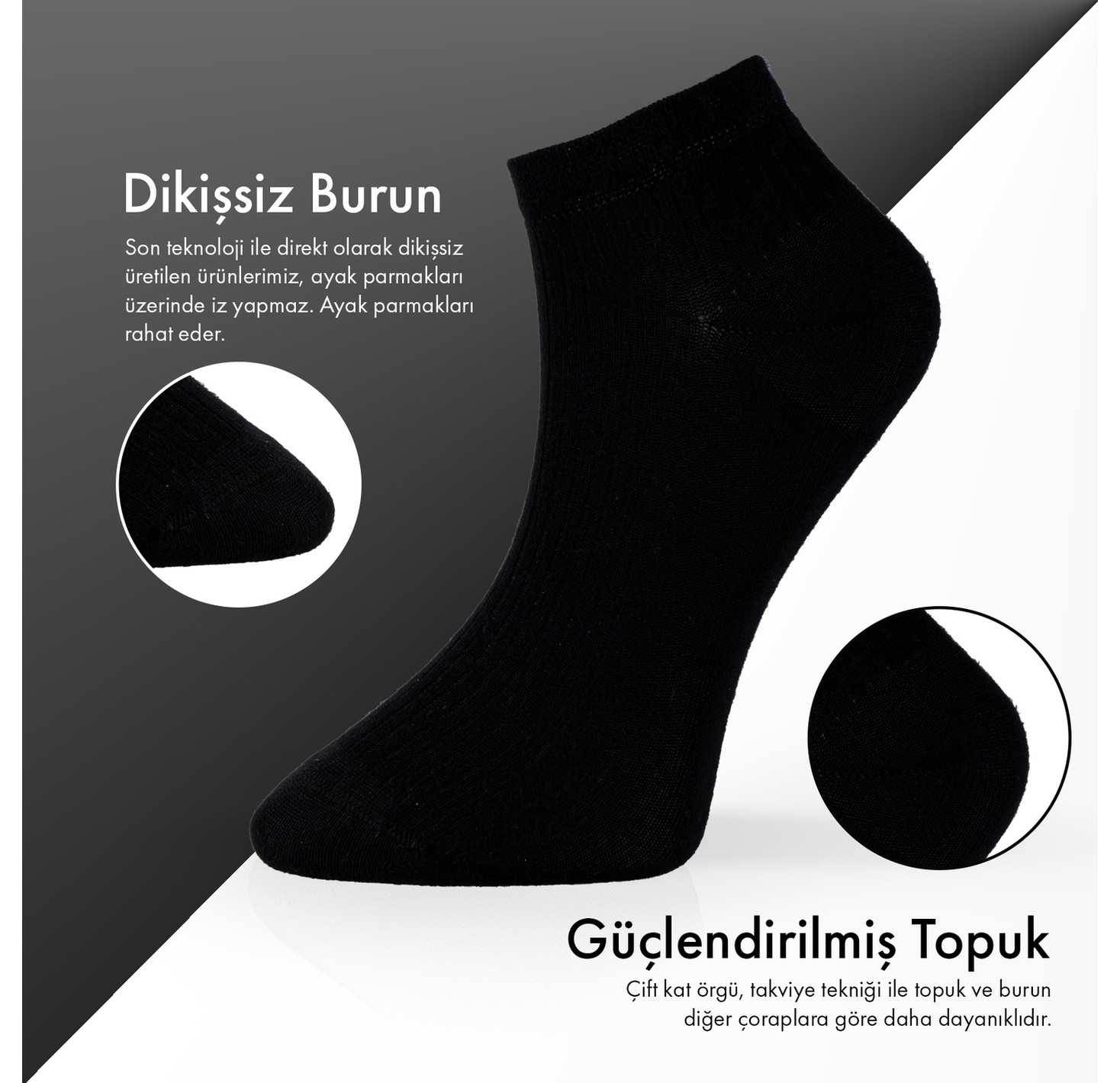 Lion Monroe Saf Bambu 4 Mevsim Erkek Patik Düz Kısa Siyah - Beyaz - Füme Çorap Dikişsiz Premium Hediye Kutulu 7'li Comfort Series L5952AZNP görsel 3