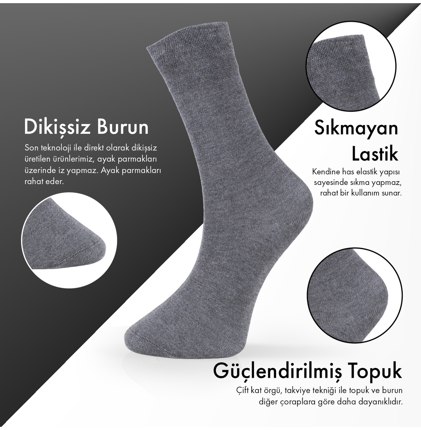 Lion Monroe Saf Bambu Yazlık Erkek Soket Uzun Düz Çorap Dikişsiz Premium Kutulu 6'lı Hediyeli görsel 3