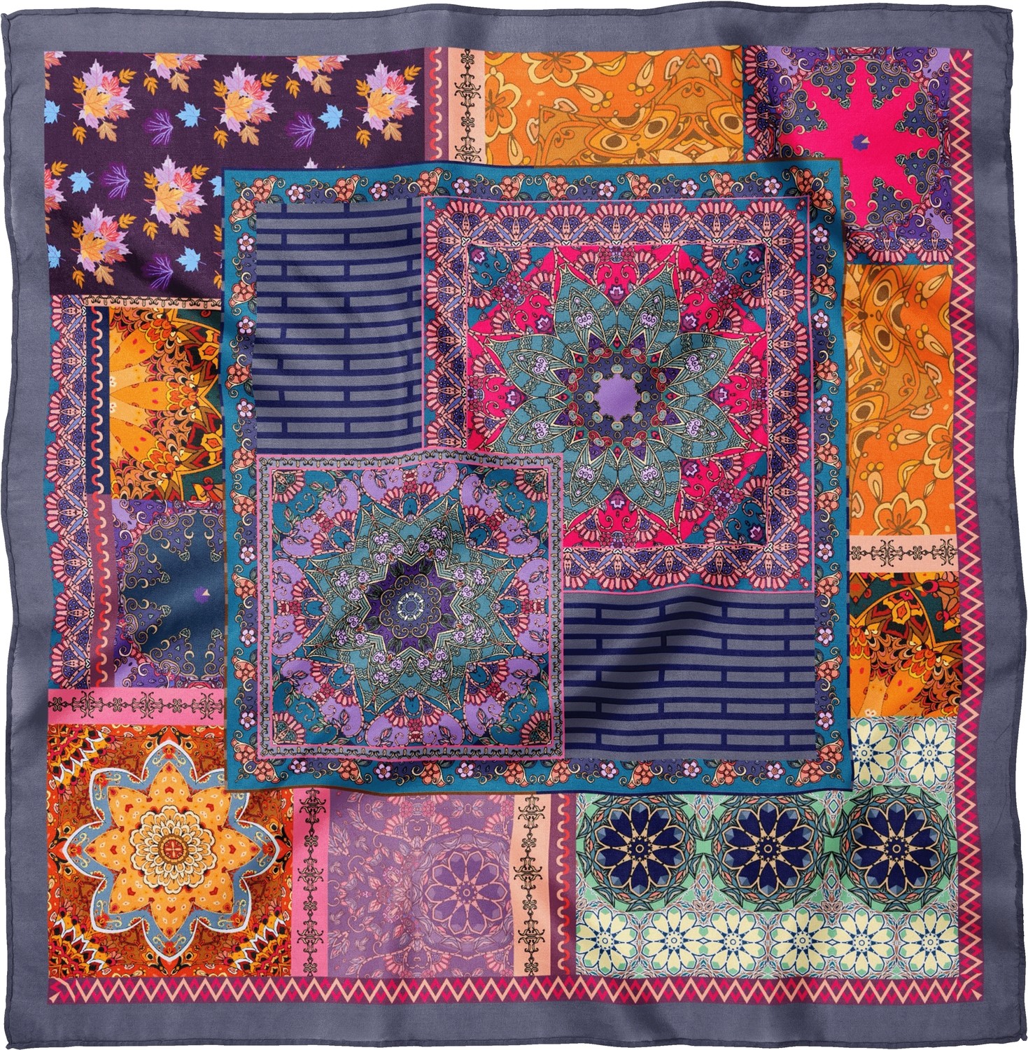 Sultan İpek Renkli Mandala Patchwork Fular / Bandana 70X70CM