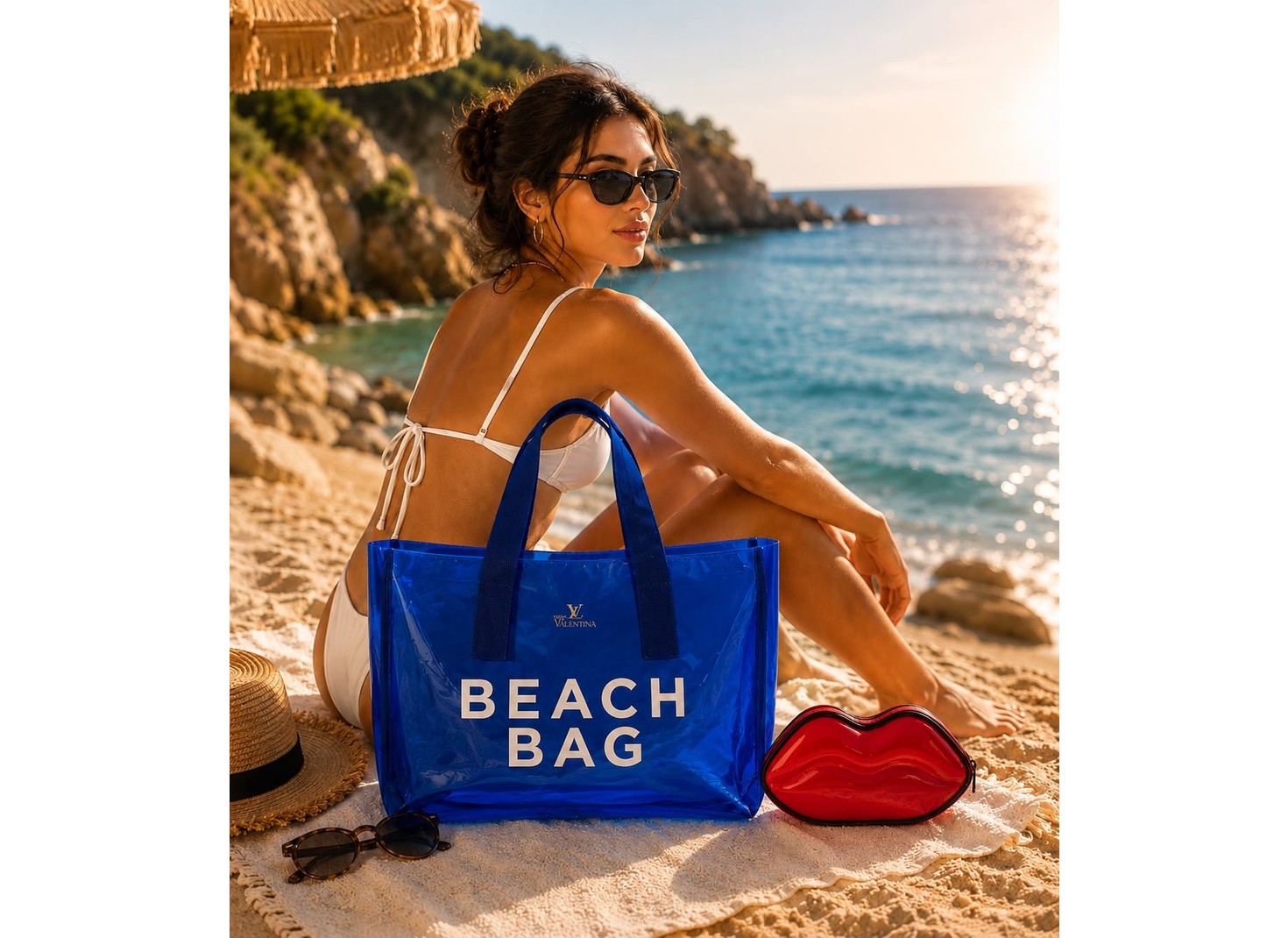 Victoria Valeria Summer Time A Kalite Şeffaf Plaj Çantası + Değerli Eşya Çantası görsel 8