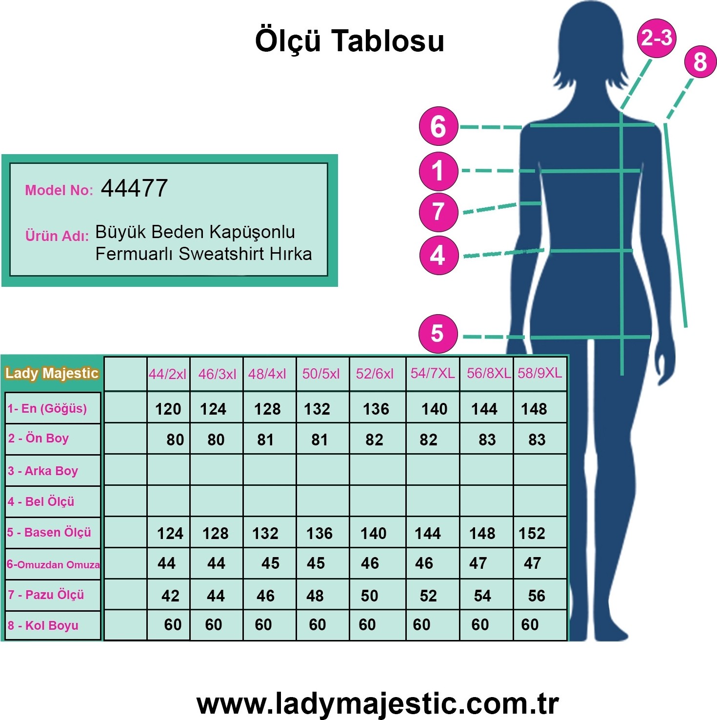 Lady Majestic Büyük Beden Kapüşonlu Fermuarlı Sweatshirt Hırka | 44-58 Beden görsel 5